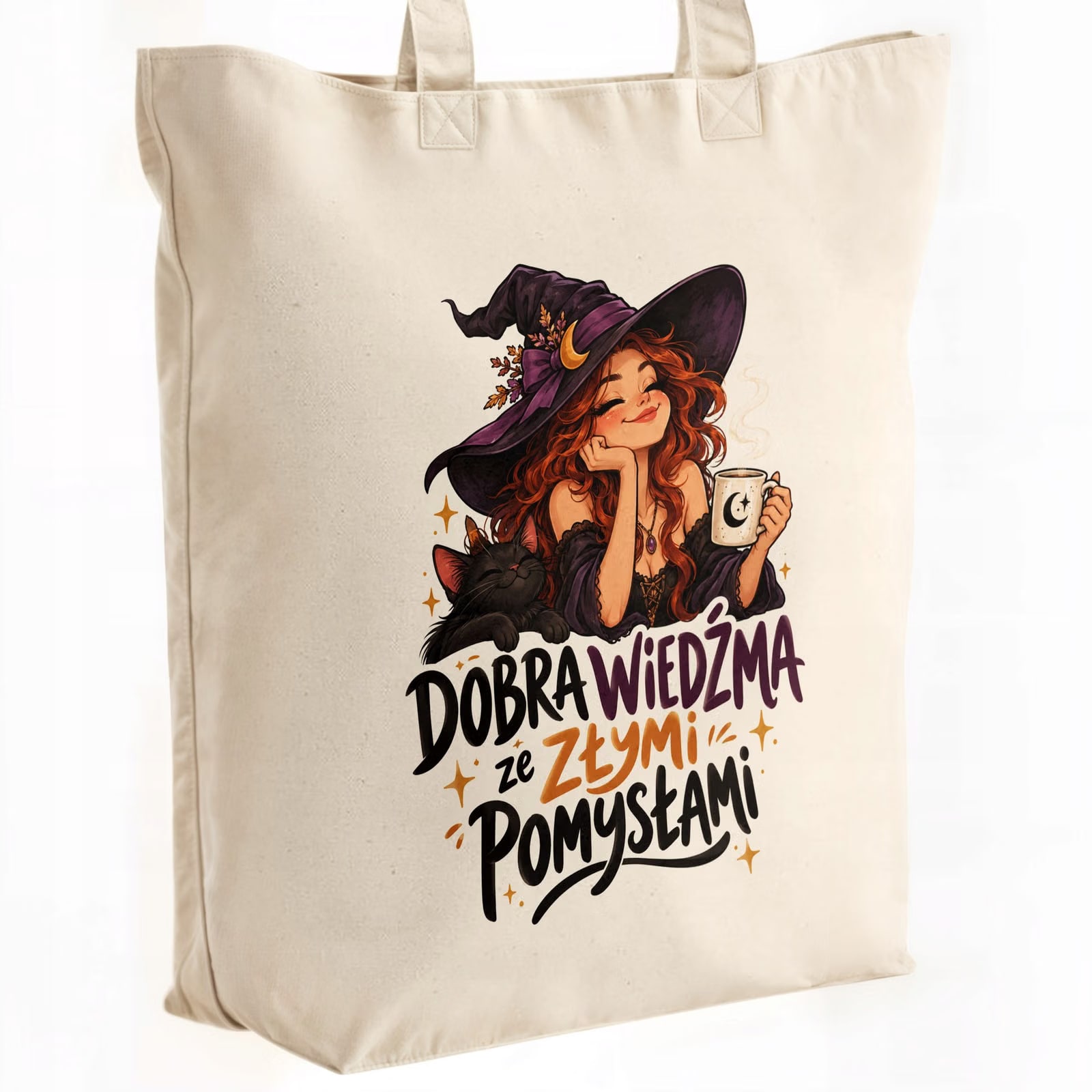 Torba shopper bawełniana premium wiedźma kobieta na zakupy
