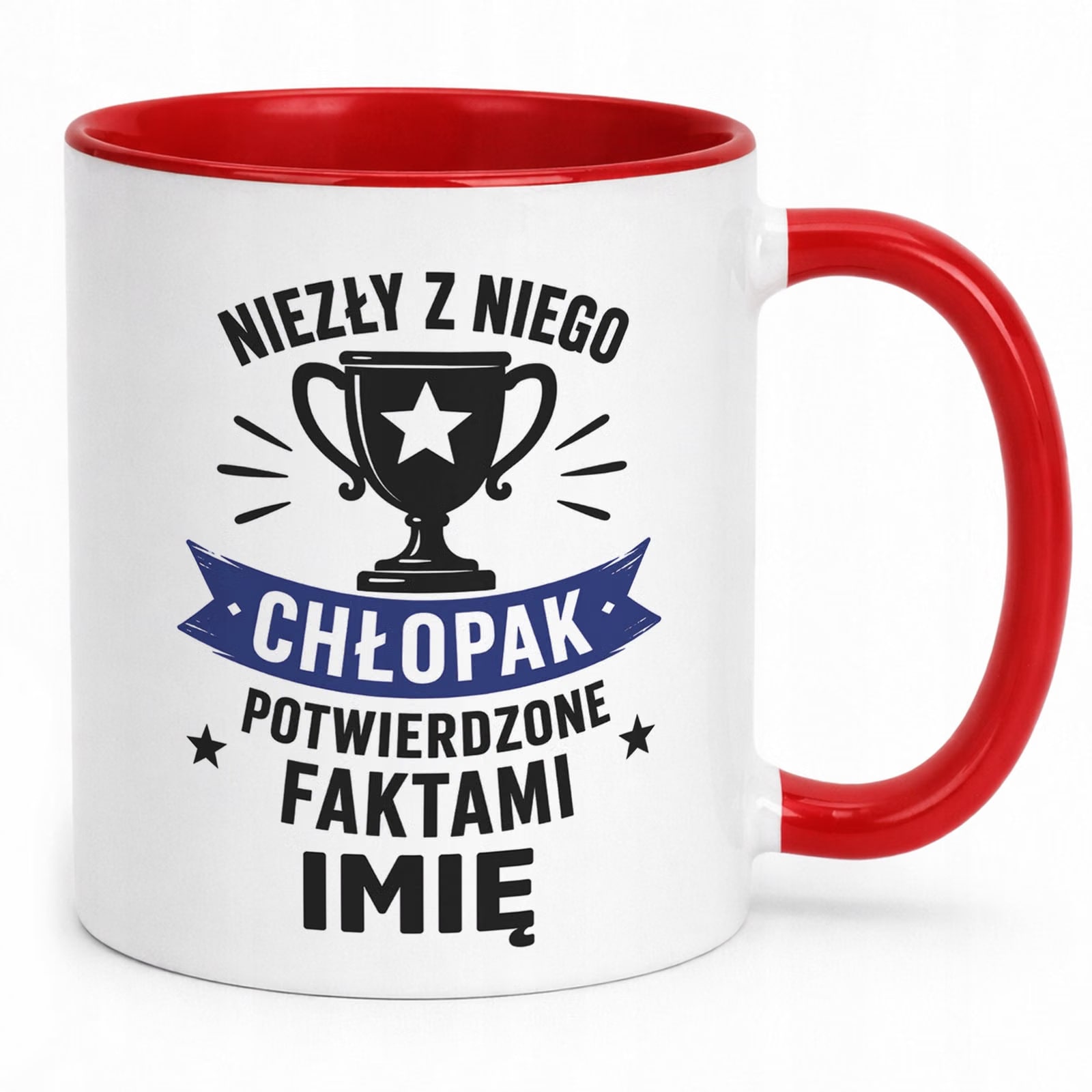 Czerwony Kubek personalizowany z nadrukiem Dzień Chłopaka Mężczyzny Prezent