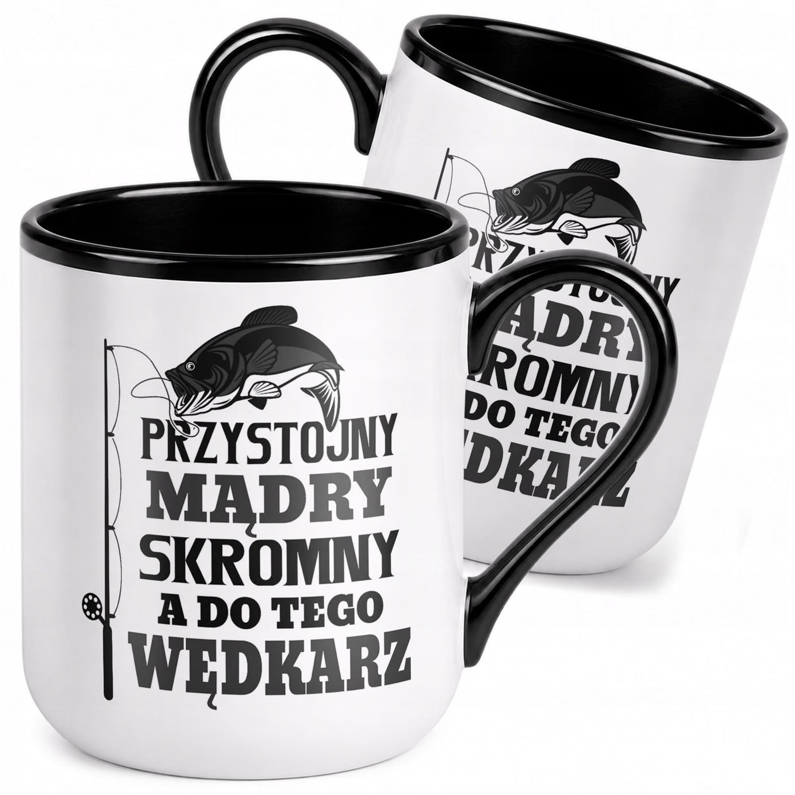 Kubek z nadrukiem Premium Czarny Dla Wędkarza Rybak Upominek Prezent