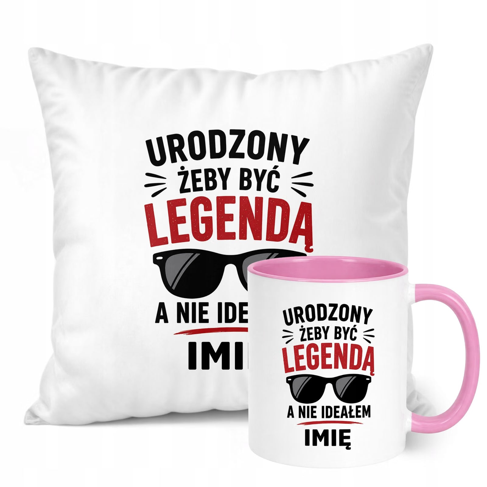 Zestaw Personalizowany Kubek Różowy Poduszka Dzień Chłopaka Z Nadrukiem