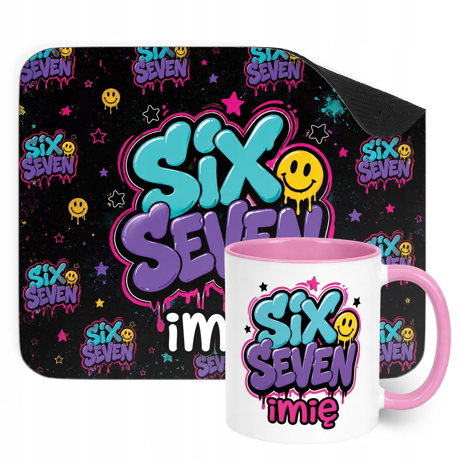Zestaw personalizowany Kubek Różowy Podkładka pod mysz 67 Six Seven