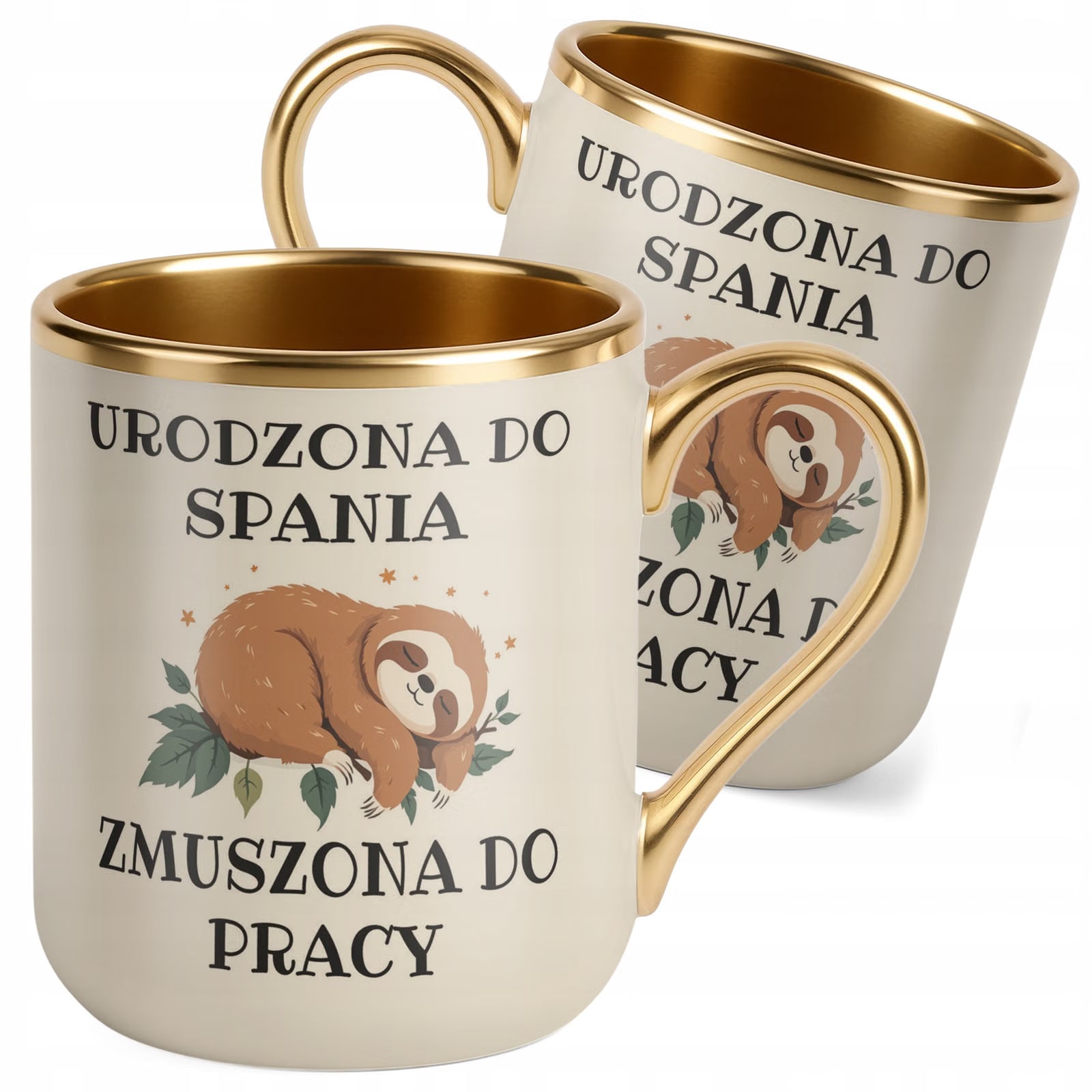 Kubek Premium Złoty Ecru Urodzona Do Spania Śmieszny Zabawny Prezent