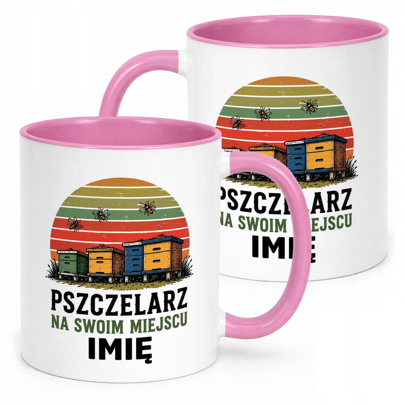 Różowy Kubek Personalizowany z nadrukiem Dla Pszczelarza Upominek Prezent