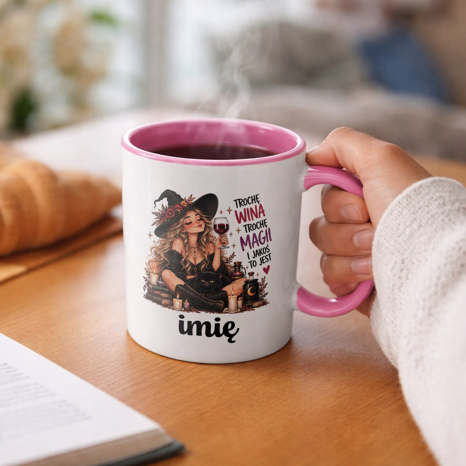 Kubek Różowy Personalizowany z Nadrukiem Dla Kobiet Czarownica Wiedźma