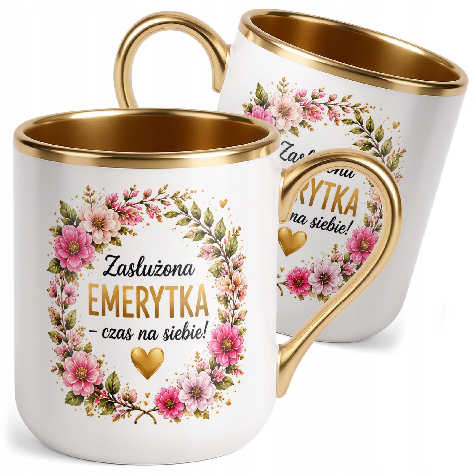 Kubek z nadrukiem Premium Złoty Emerytura Dla Emerytki Upominek Prezent