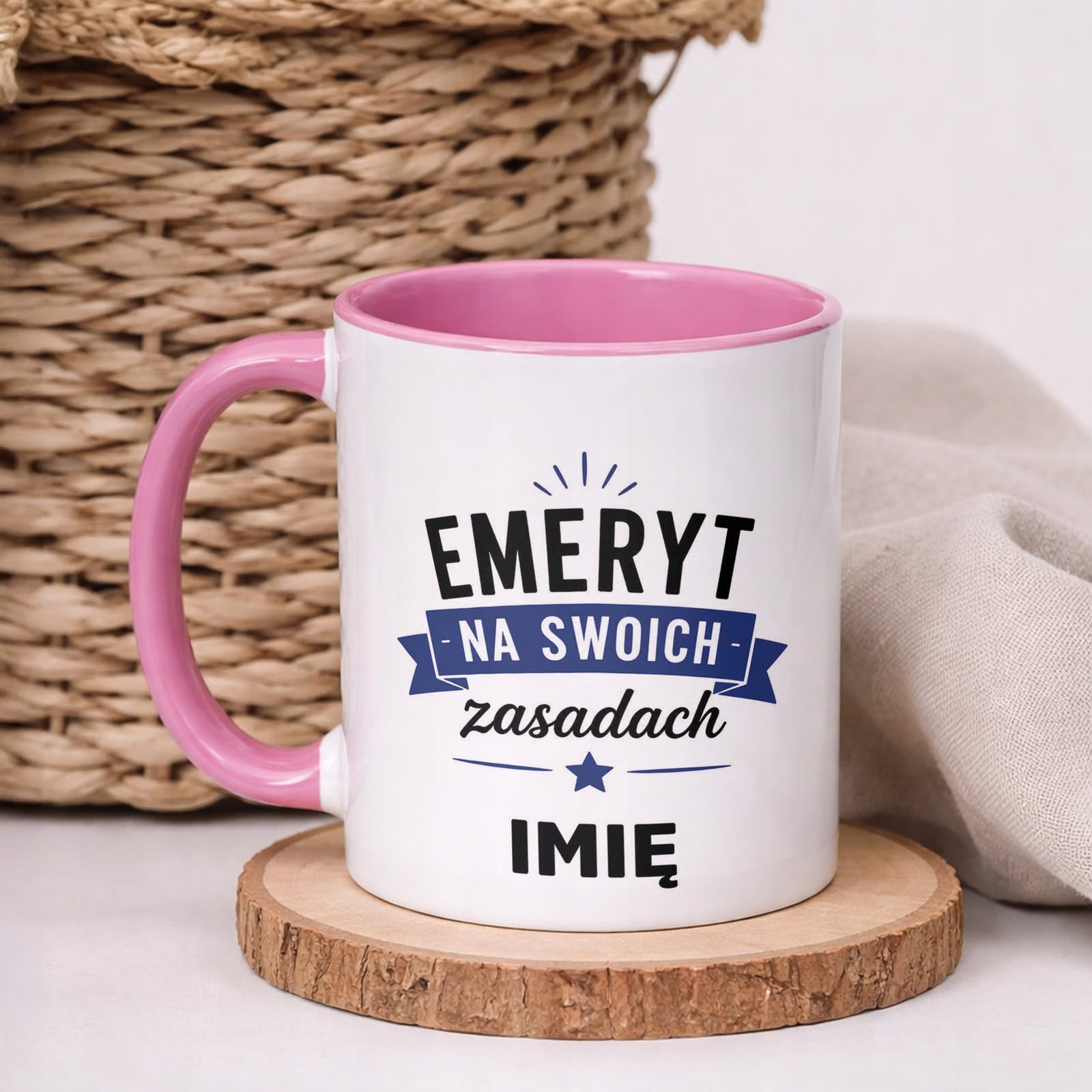 Kubek Różowy Personalizowany z Nadrukiem Emerytura Dla Emeryta Prezent