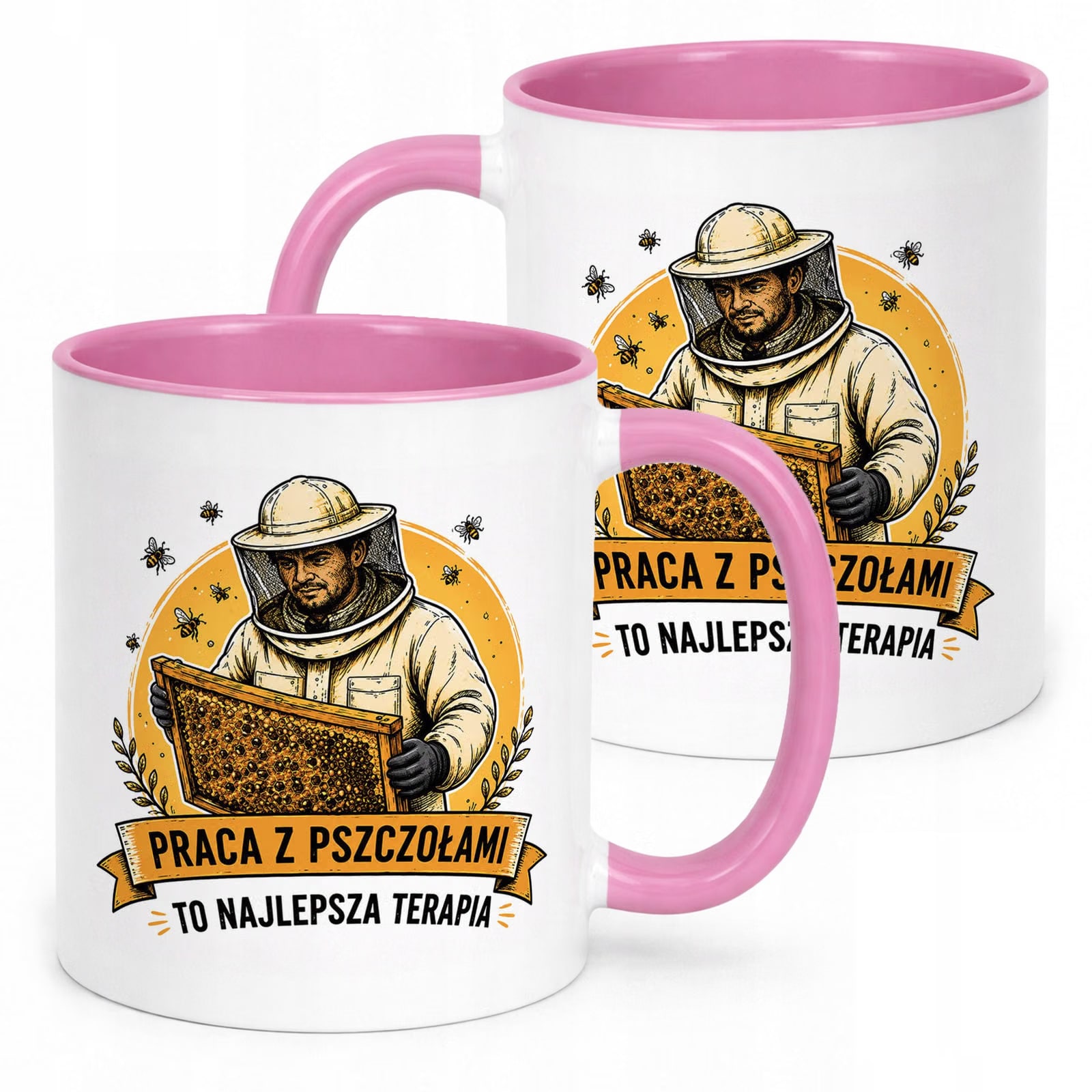 Różowy Kubek z nadrukiem Dla Pszczelarza Szef Pasieki Upominek Prezent