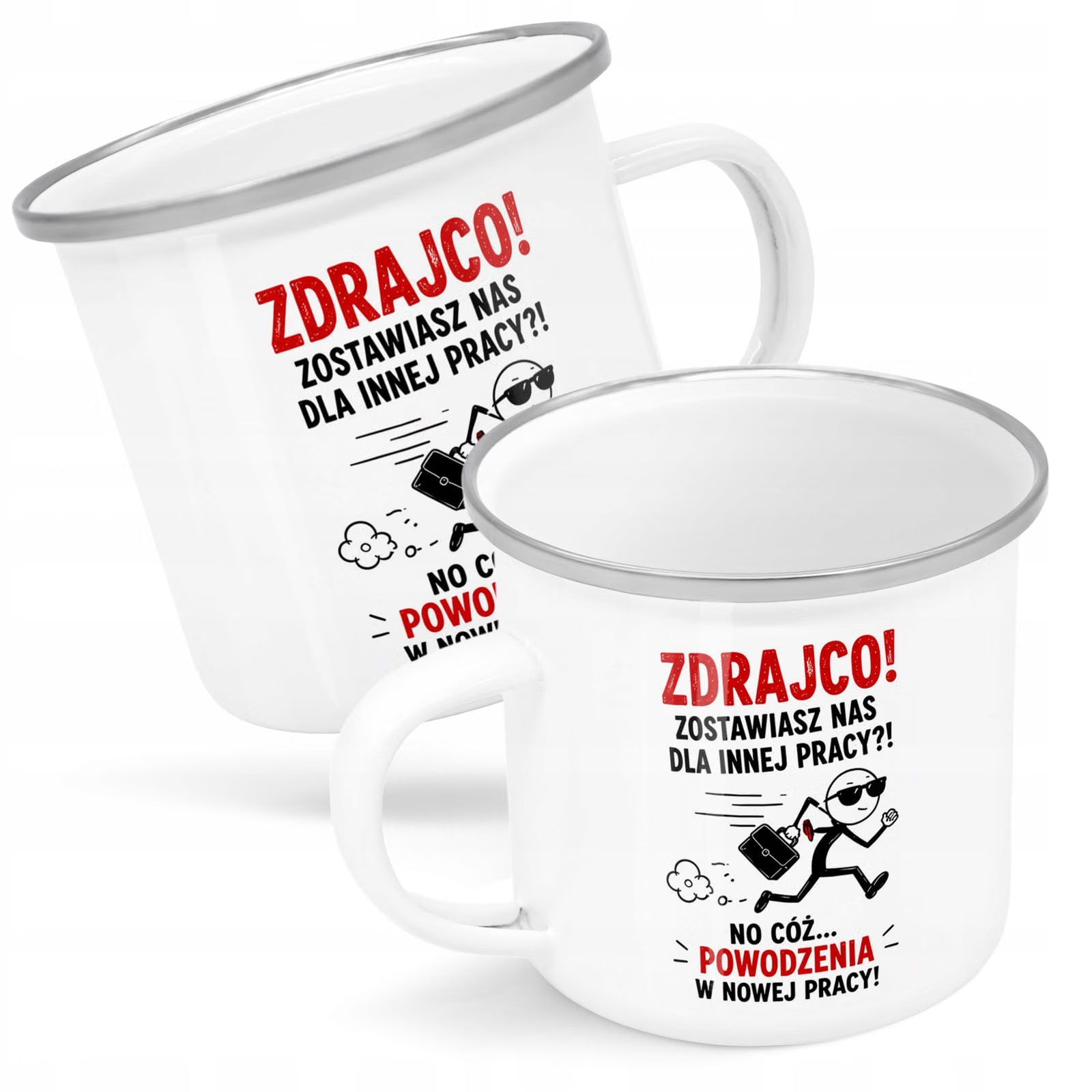 Kubek Emaliowany Odejście z Pracy z Nadrukiem Biały Metalowy Prezent