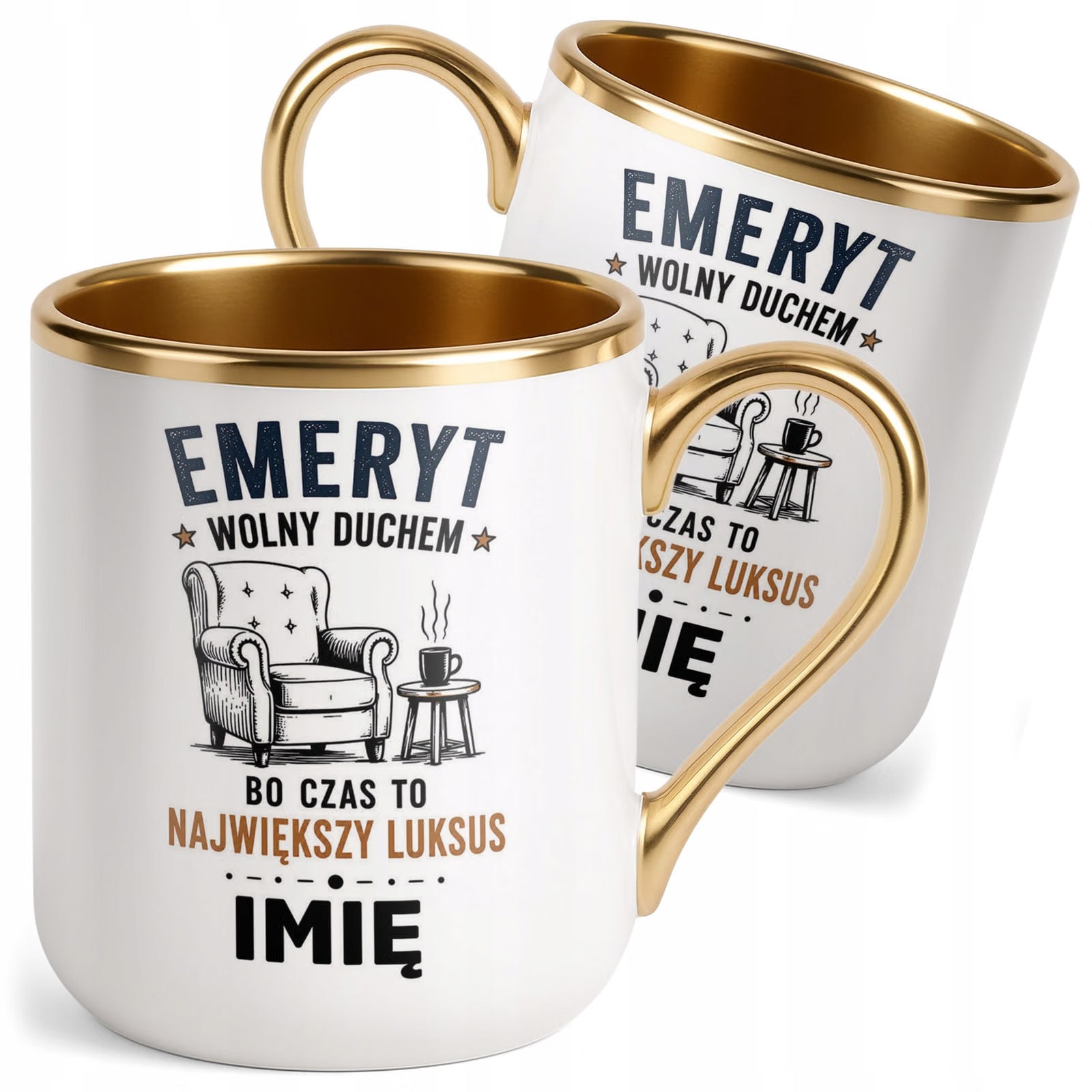 Kubek Personalizowany z nadrukiem Premium Złoty Emerytura Prezent