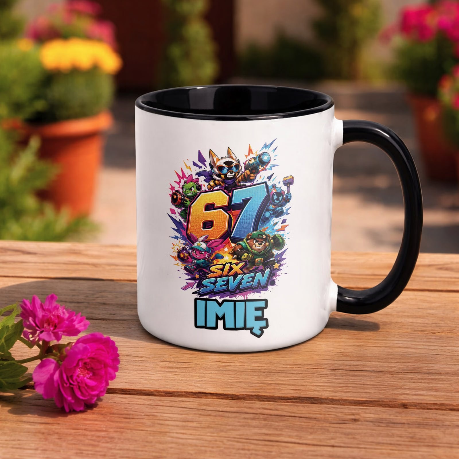 Kubek Czarny z nadrukiem personalizowany SIX SEVEN Dla Dzieci Prezent
