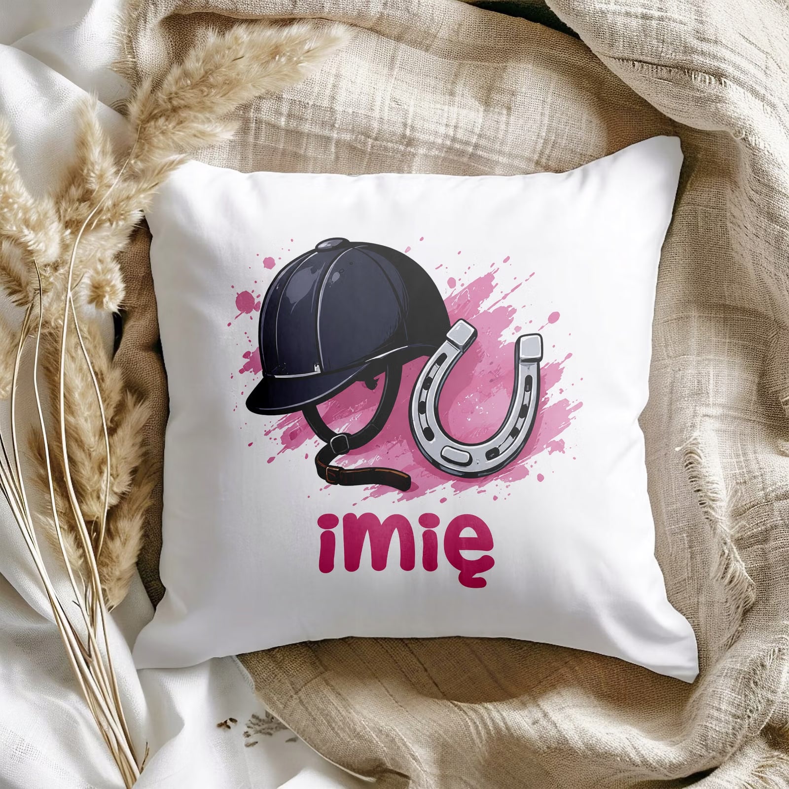 Zestaw Personalizowany Kubek Różowy Poduszka Koń Prezent