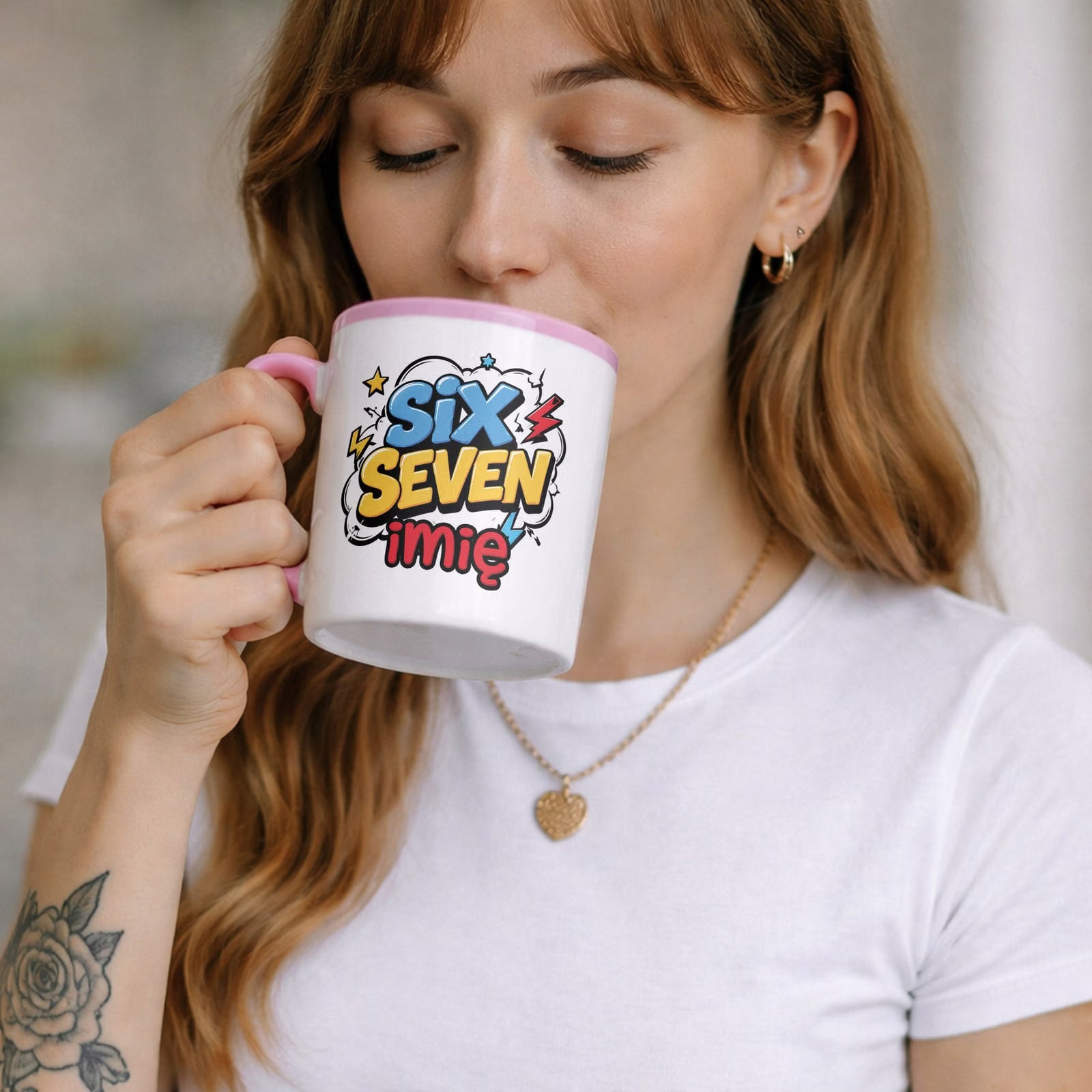 Zestaw Personalizowany Kubek Różowy Poduszka 67 Six Seven Prezent