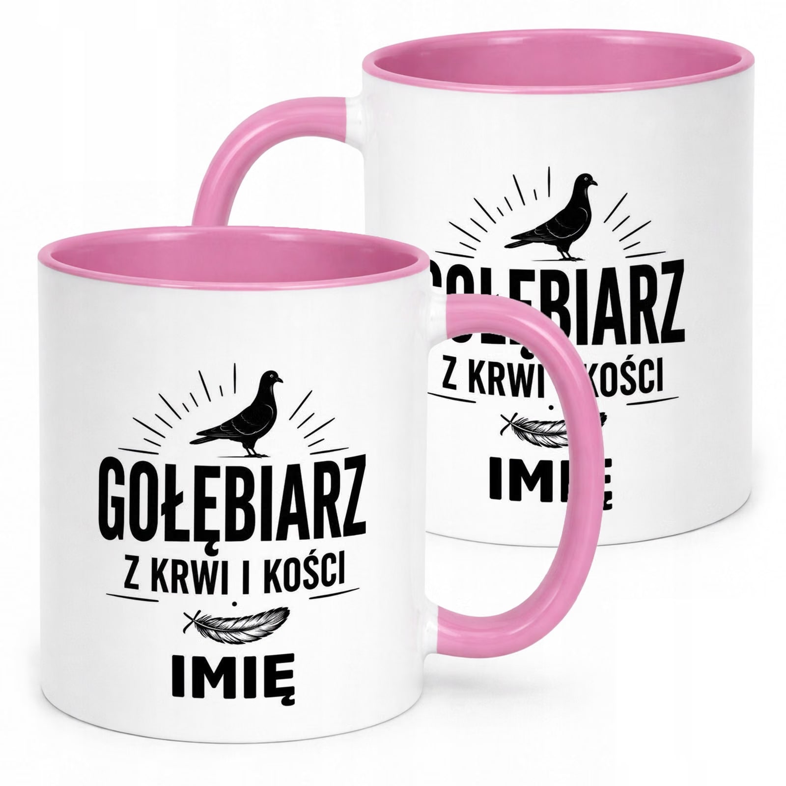 Różowy Kubek Personalizowany z nadrukiem Dla Gołębiarza Upominek Prezent