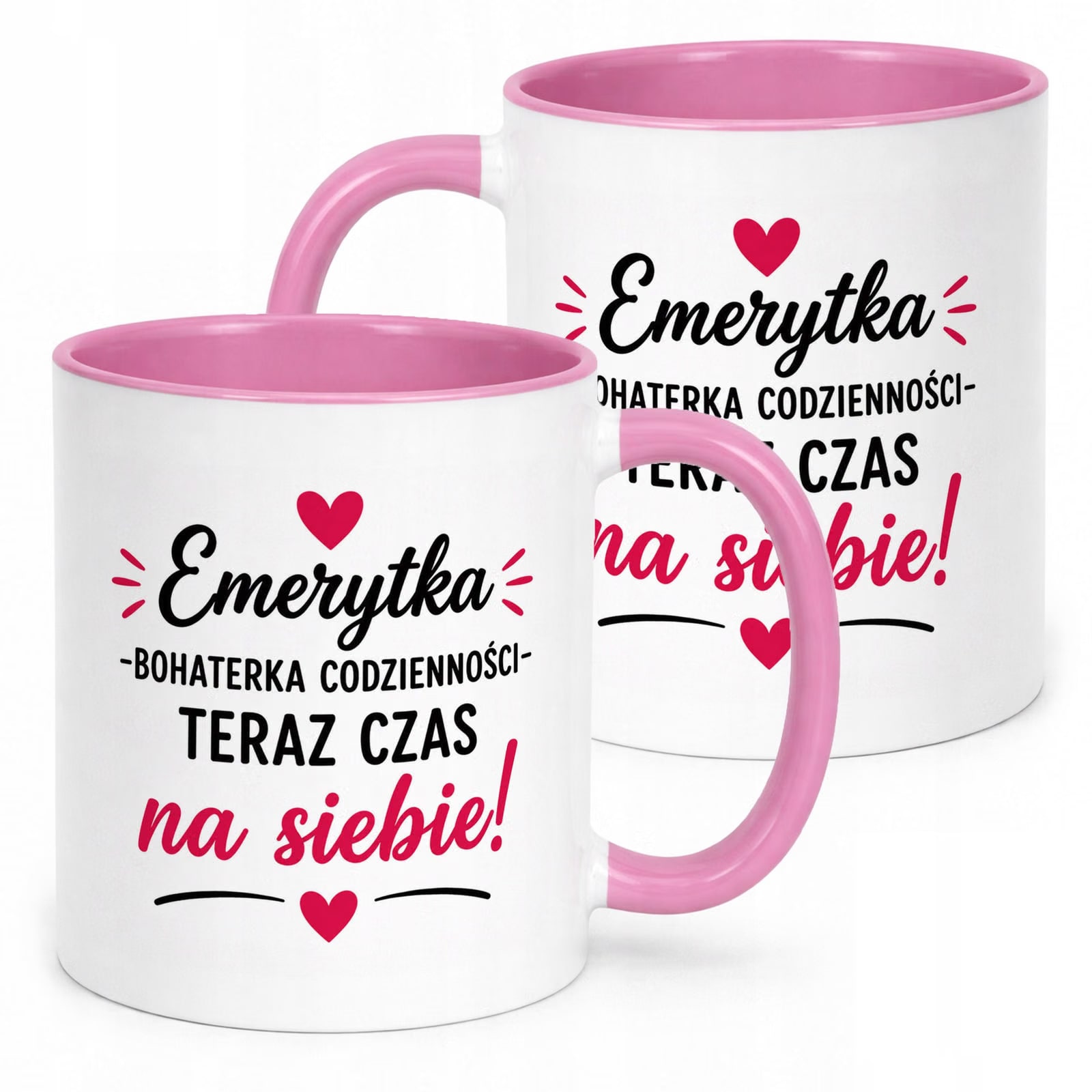 Kubek Różowy z nadrukiem Emerytura Dla Emerytki Upominek Prezent