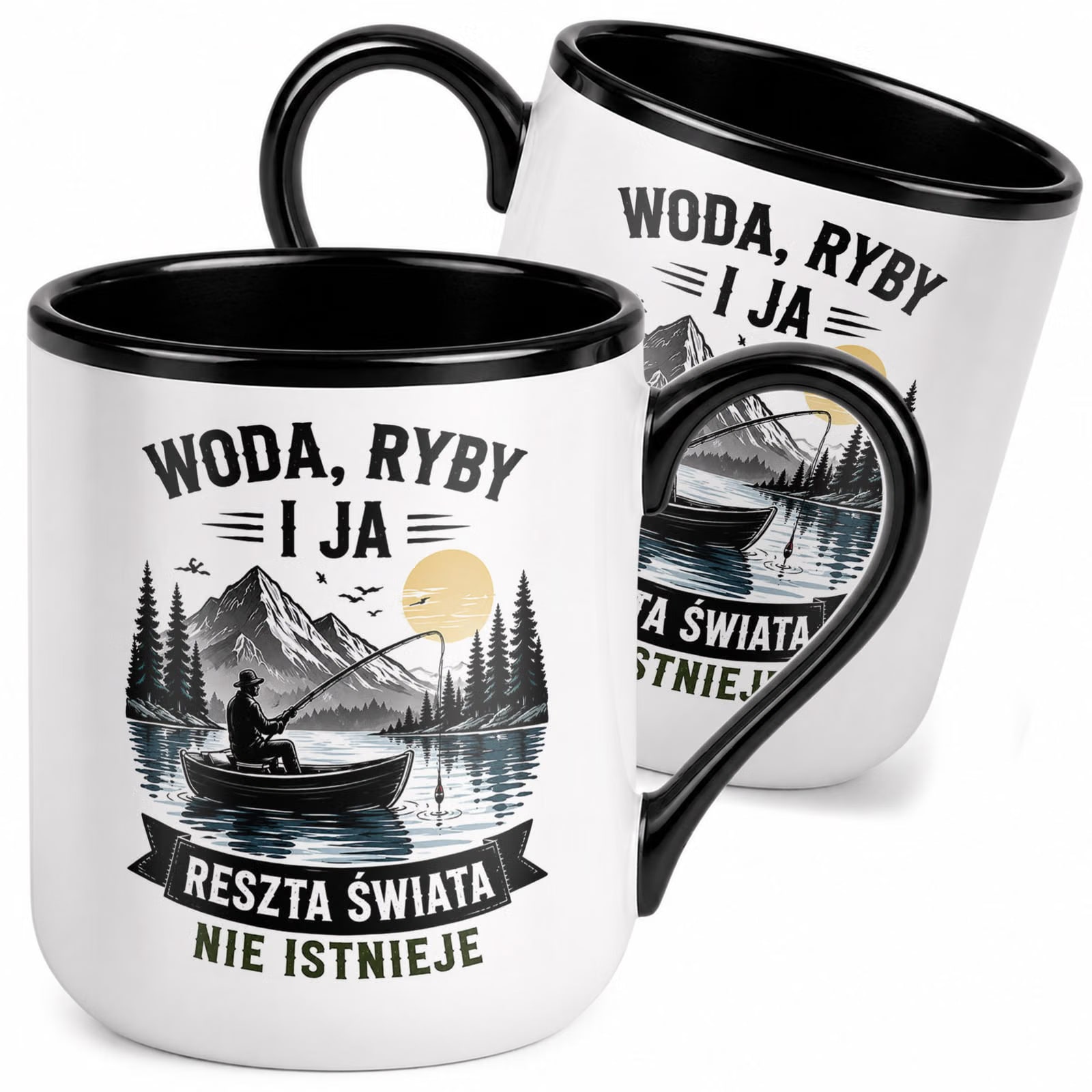 Kubek z nadrukiem Premium Czarny Dla Wędkarza Rybaka Upominek Prezent