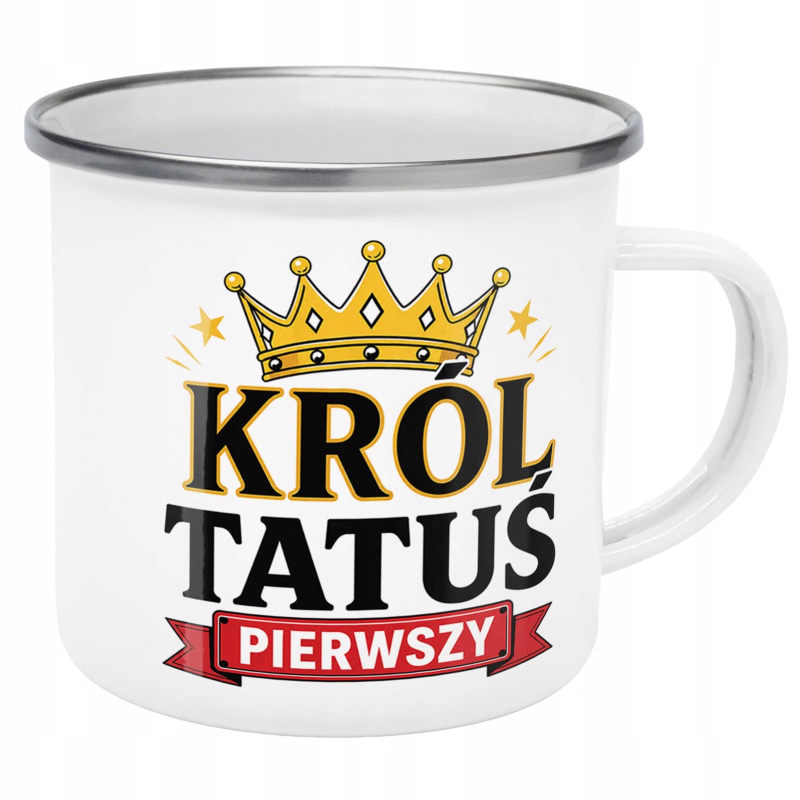 Kubek Emaliowany pomysł dla taty Dzień Ojca z Nadrukiem Biały Metalowy