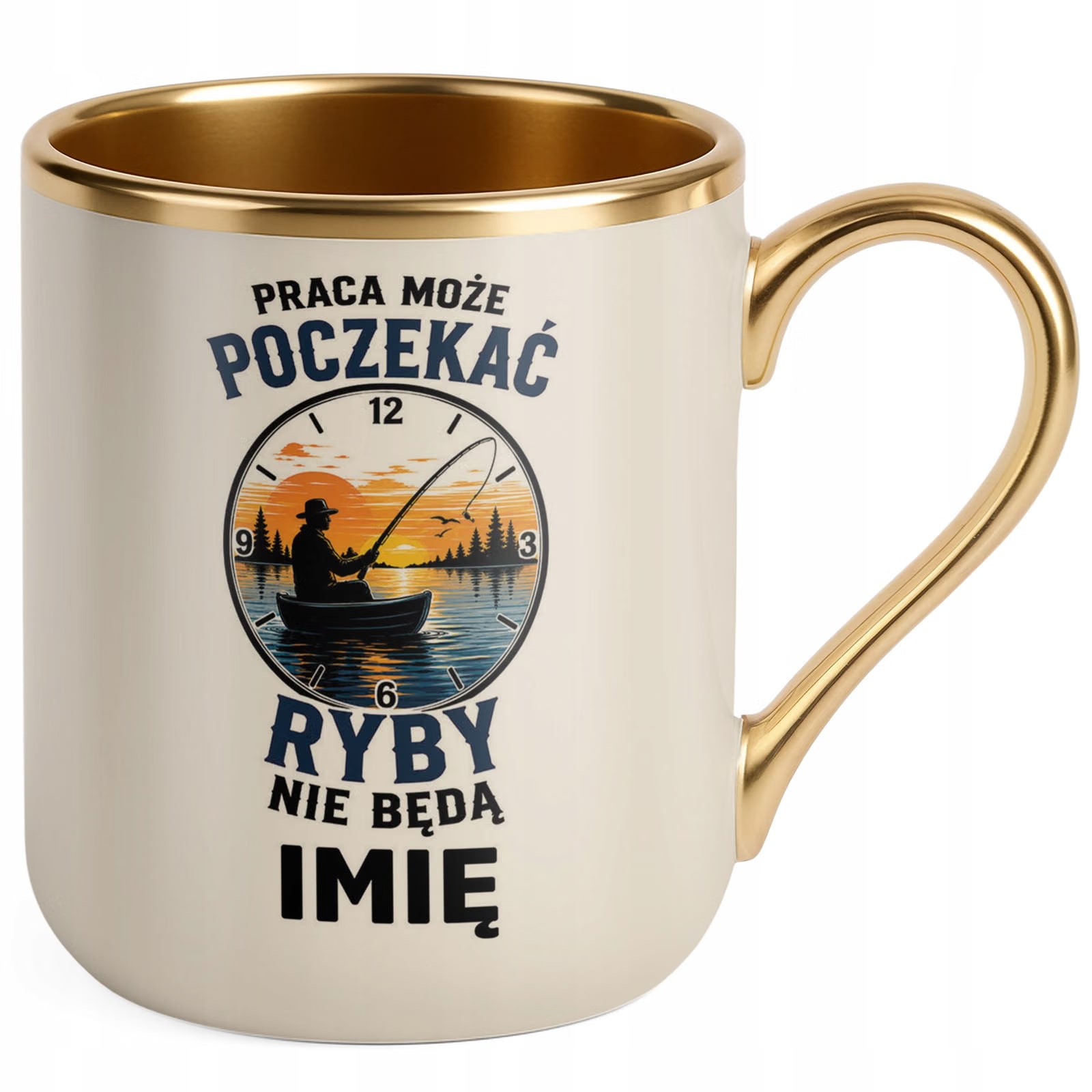 Kubek Personalizowany z nadrukiem Premium Złoty Ecru Dla Wędkarza Prezent
