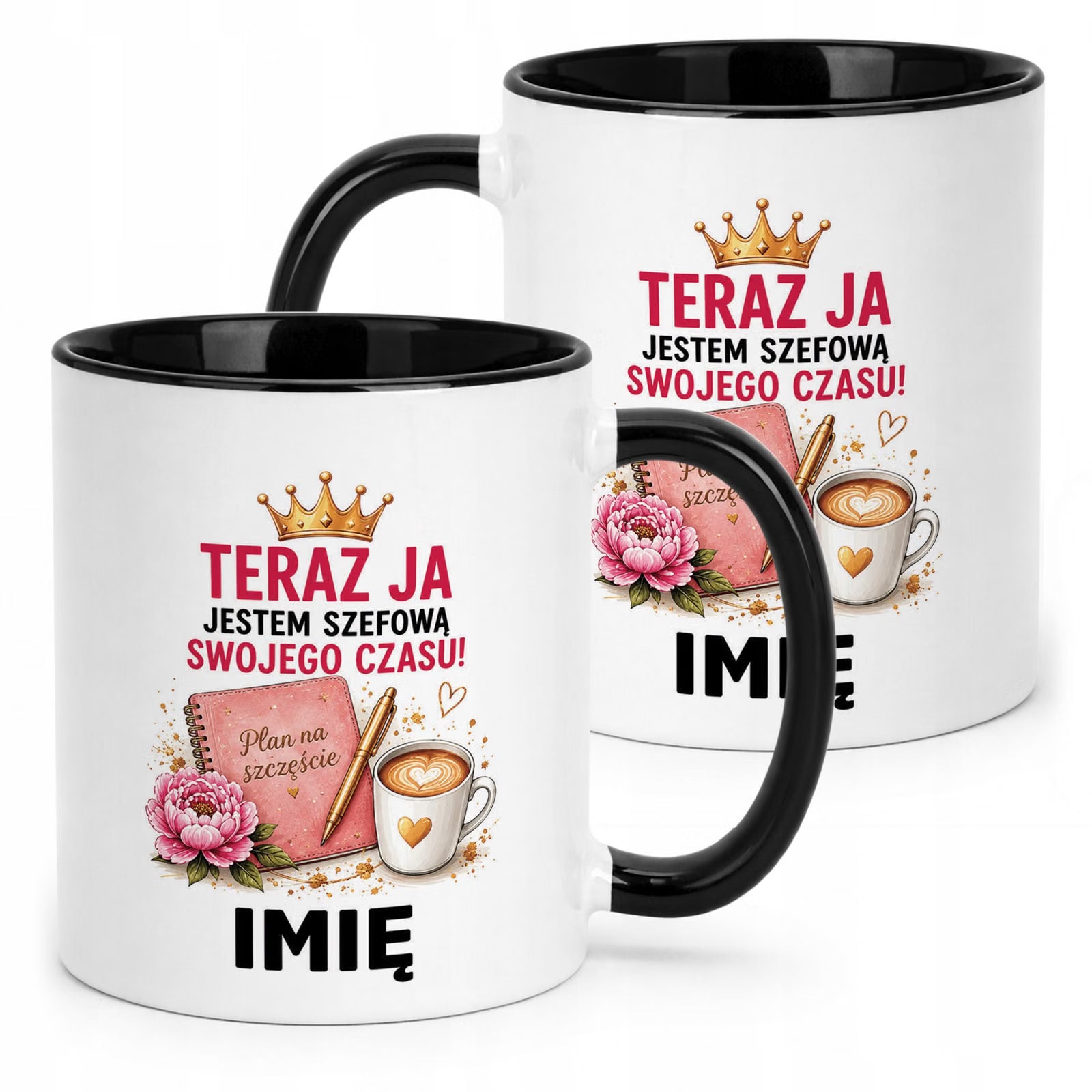 Kubek Czarny Personalizowany z Nadrukiem Emerytura Dla Emerytki Prezent