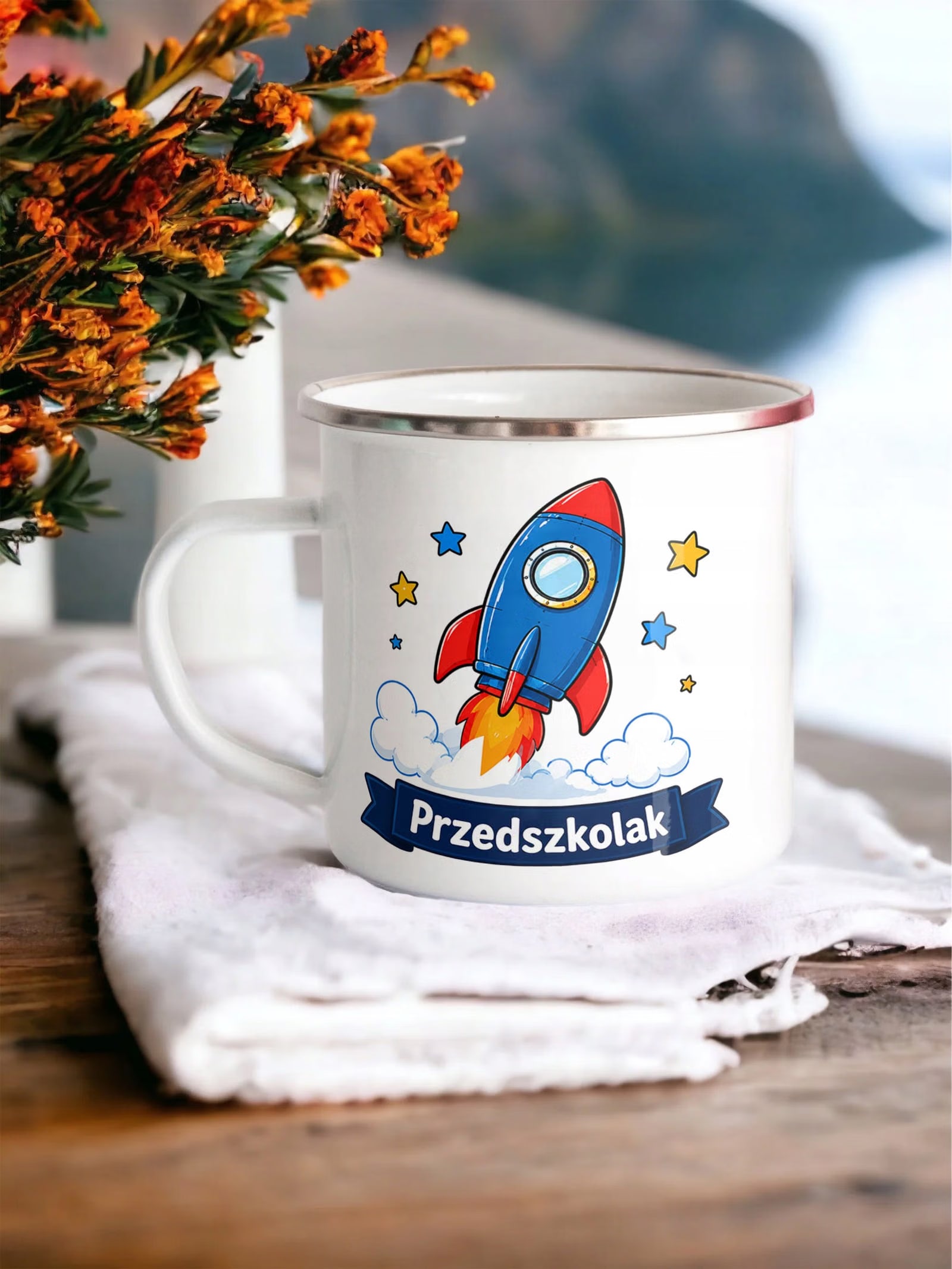 Zestaw Plecak Worek Kubek Emaliowany Z Nadrukiem Przedszkolak Szkoła