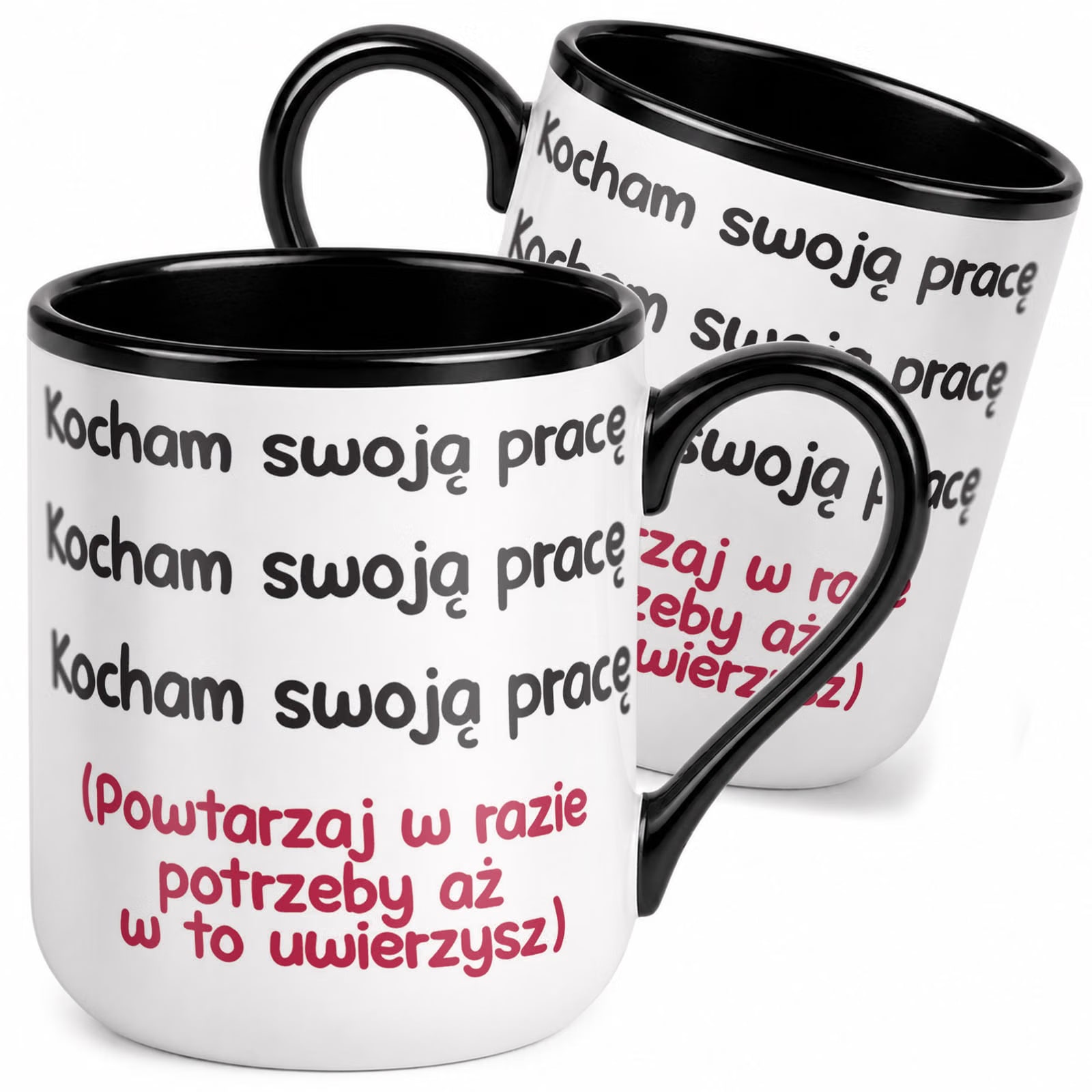 Kubek z nadrukiem Premium Czarny Kocham Swoją Pracę Upominek Prezent