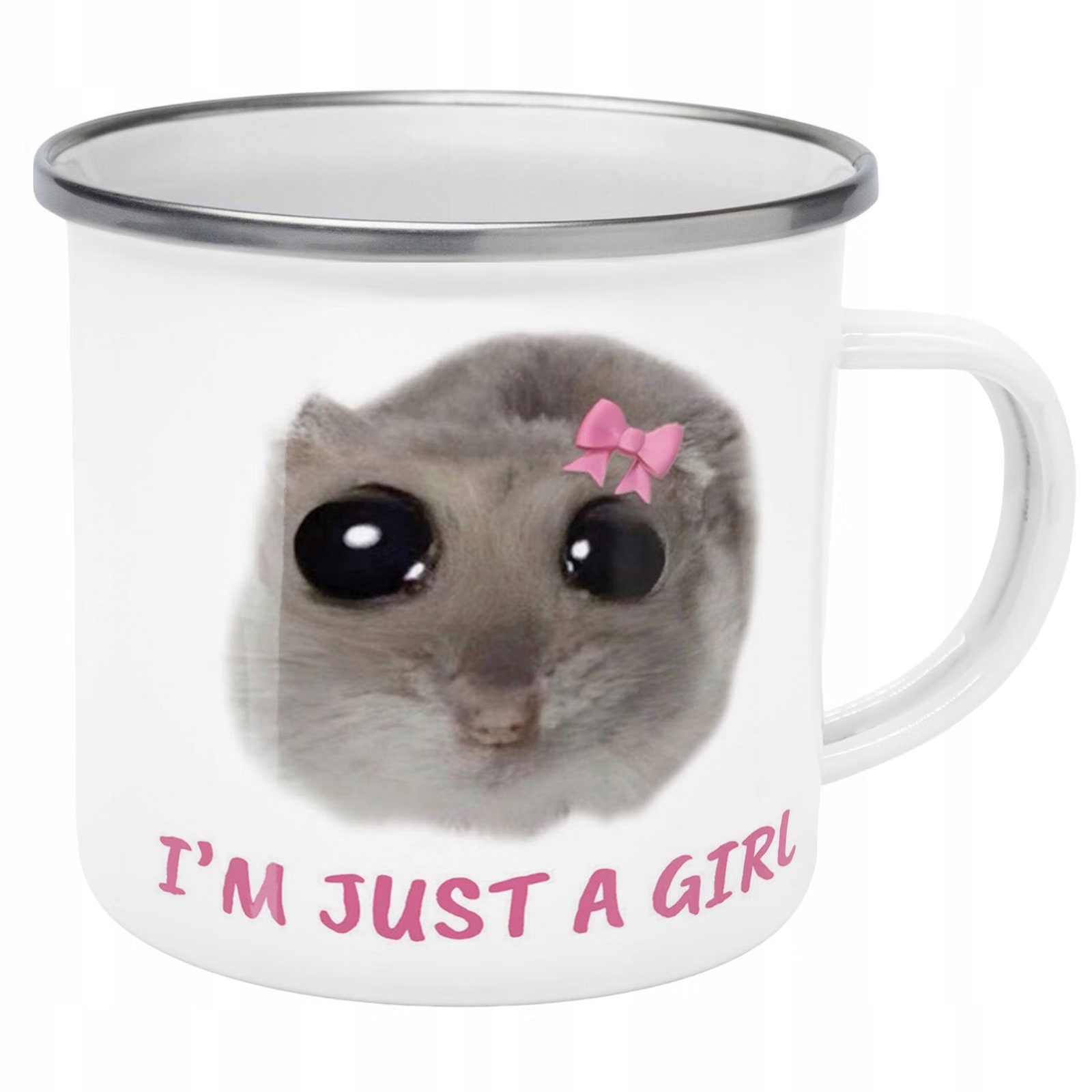 Kubek Emaliowany I'm Just A Girl Dla Dziewczyny z Nadrukiem Biały Metalowy