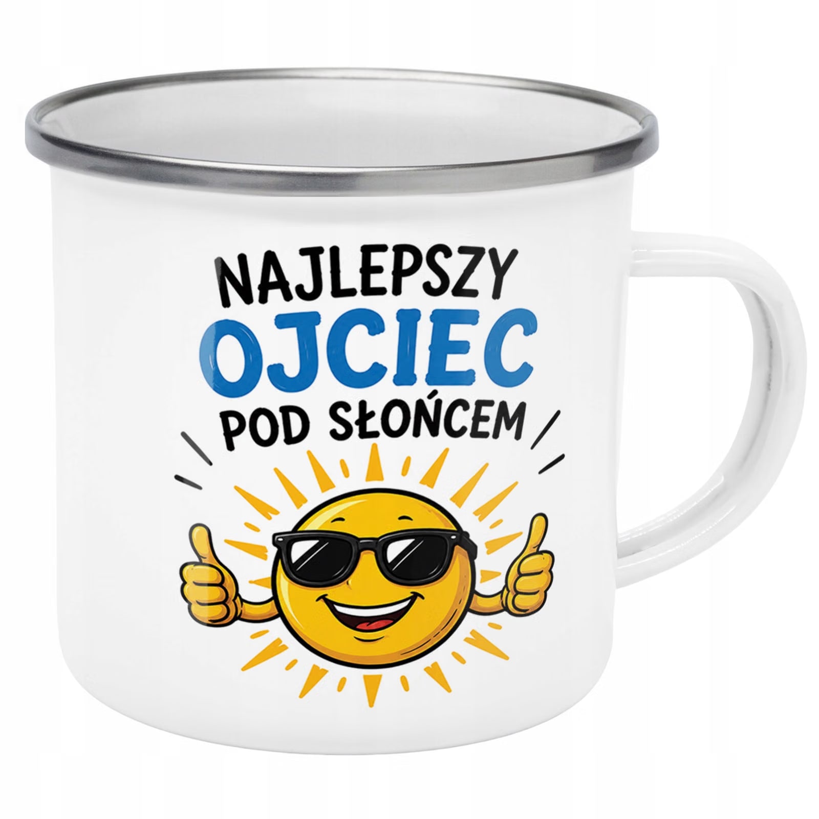 Kubek Emaliowany Dzień Ojca dla taty prezent z Nadrukiem Biały Metalowy