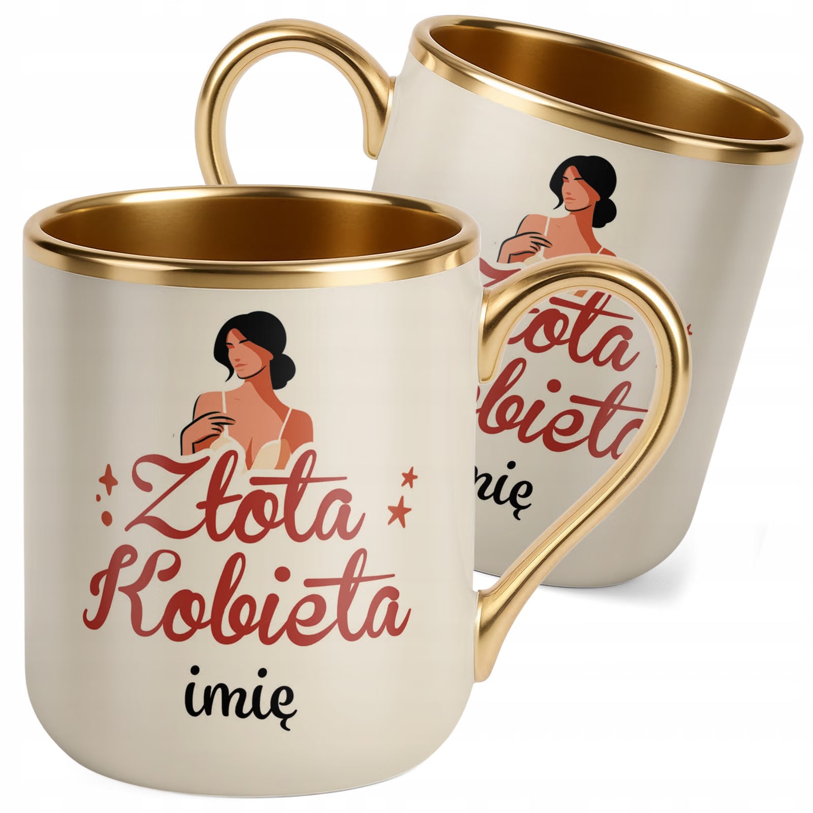 Kubek Premium Złoty Ecru Personalizowany Dzień Kobiet Zabawny