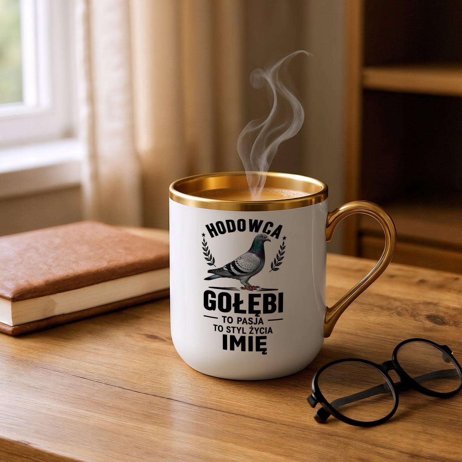 Kubek Personalizowany z nadrukiem Premium Złoty Dla Gołębiarza Prezent
