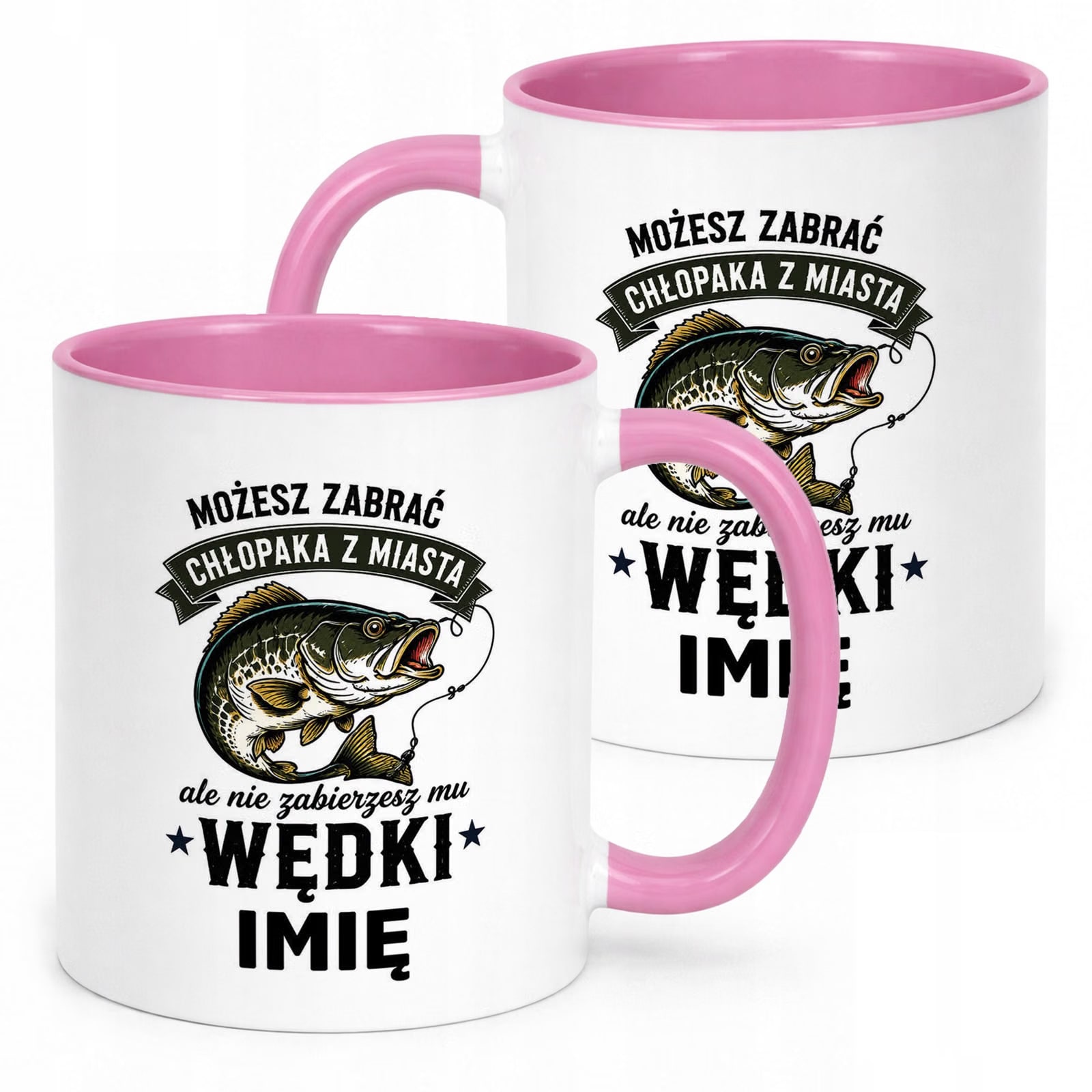 Różowy Kubek Personalizowany z nadrukiem Dla Wędkarza Upominek Prezent