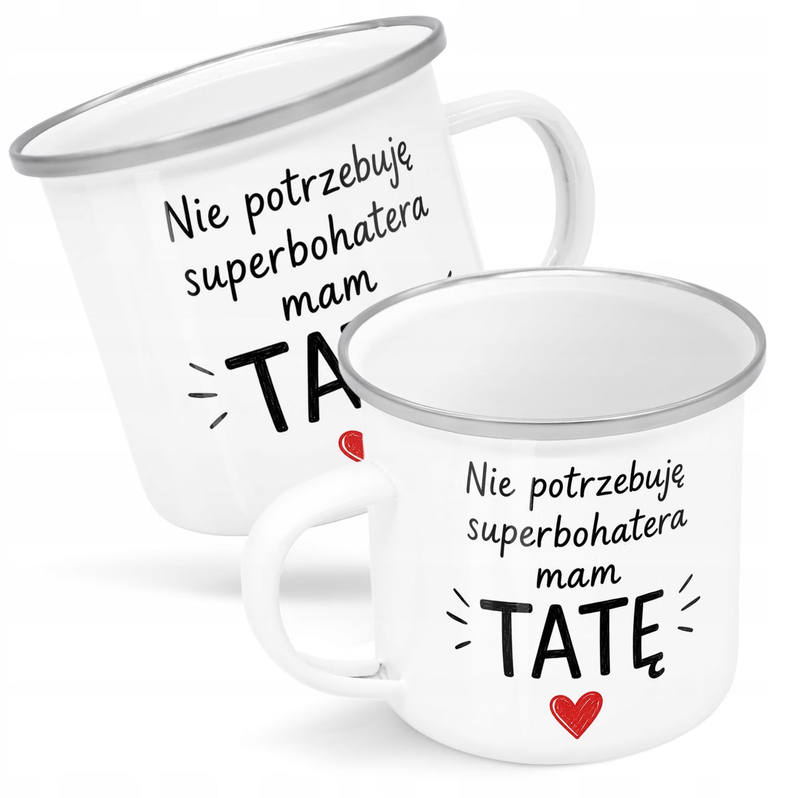 Kubek Emaliowany Dzień Ojca prezent dla taty z Nadrukiem Biały Metalowy