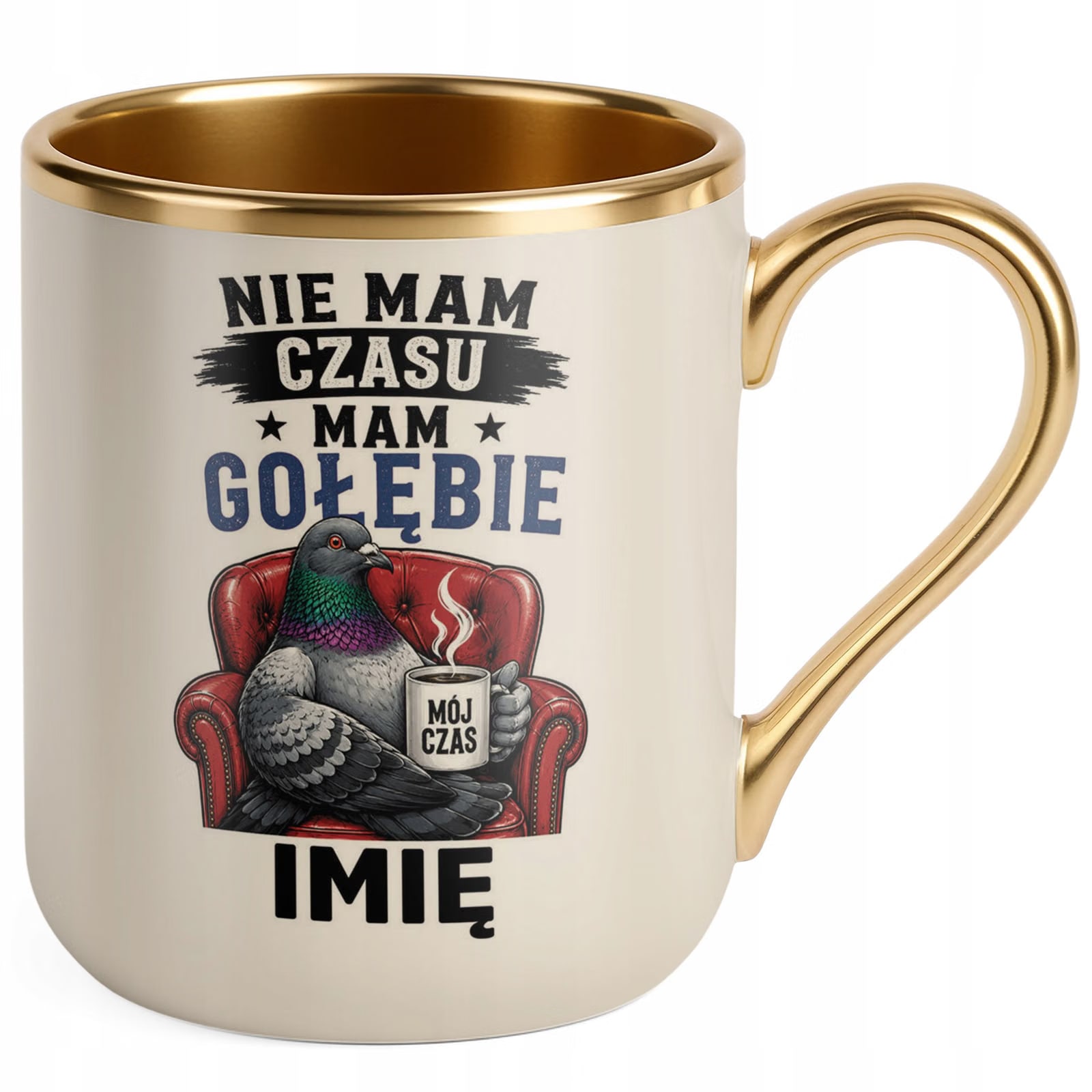 Kubek Personalizowany z nadrukiem Premium Złoty Ecru Dla Gołębiarza Prezent