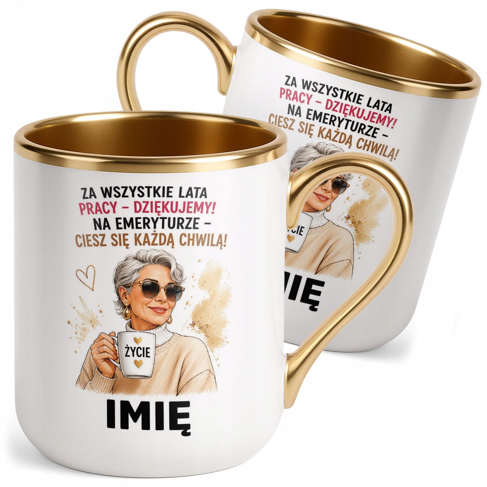 Kubek Personalizowany z nadrukiem Premium Złoty Emerytura Prezent
