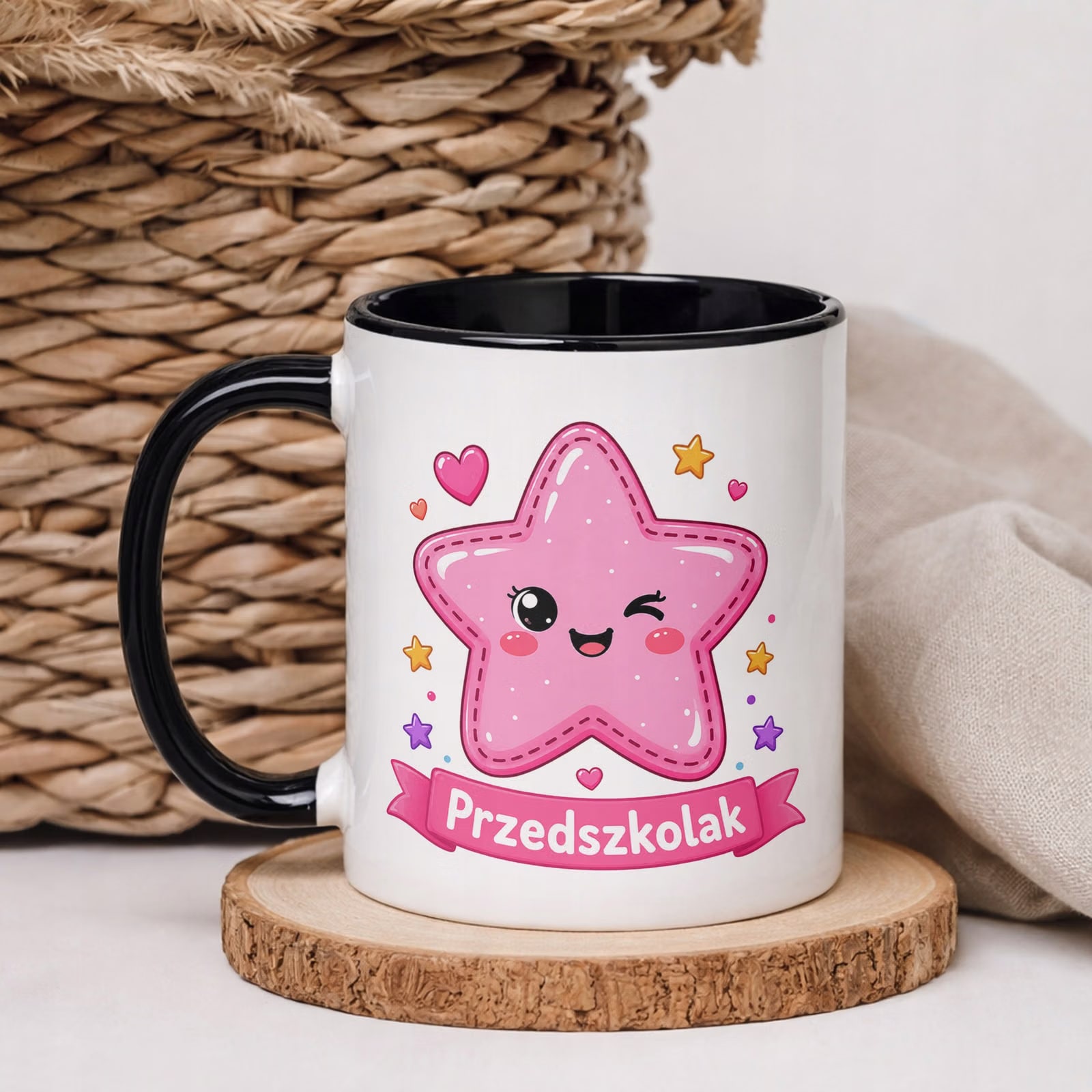 Kubek Czarny z nadrukiem Przedszkolak Szkoła Dla Dzieci Prezent