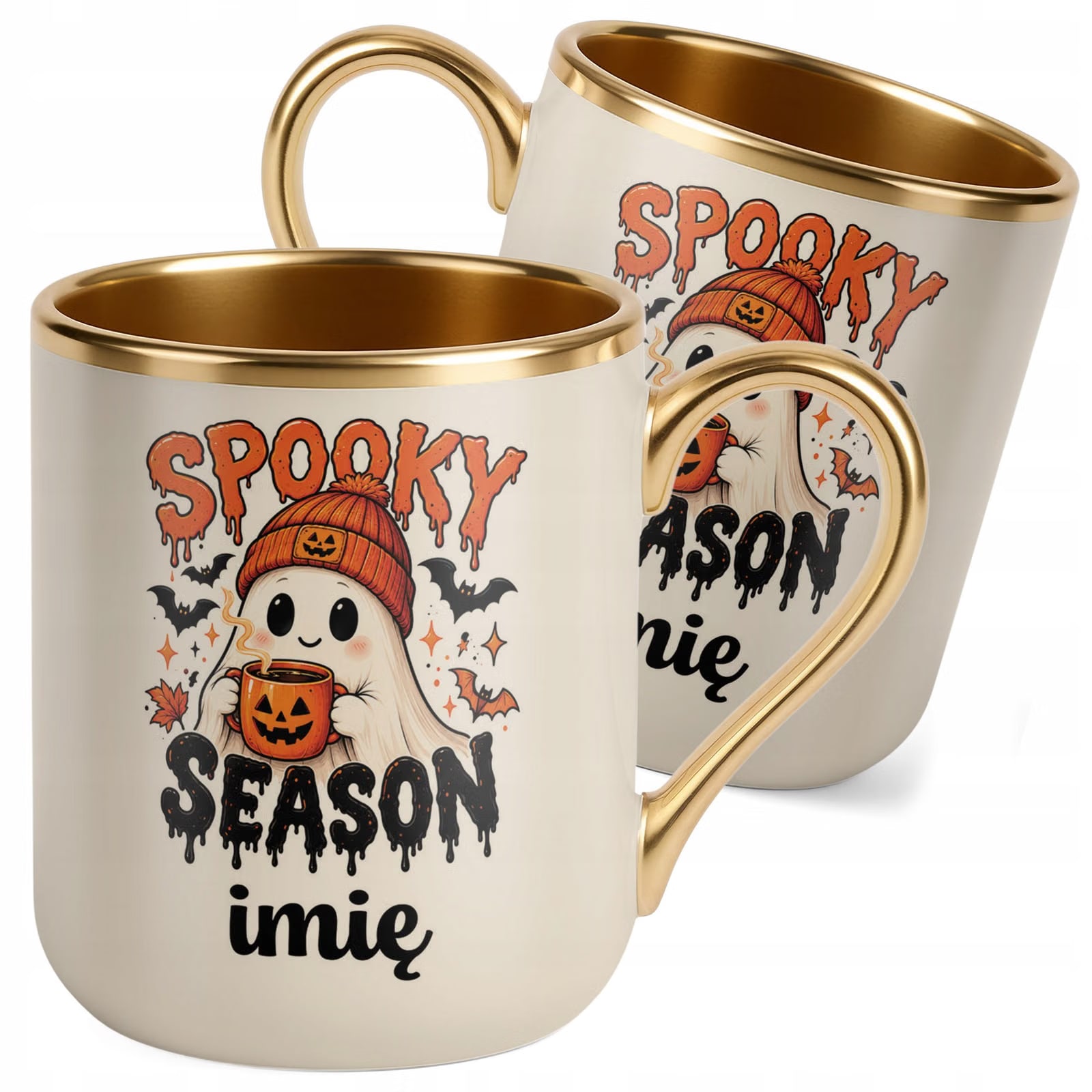 Kubek Personalizowany Premium Złoty Ecru z Nadrukiem Halloween