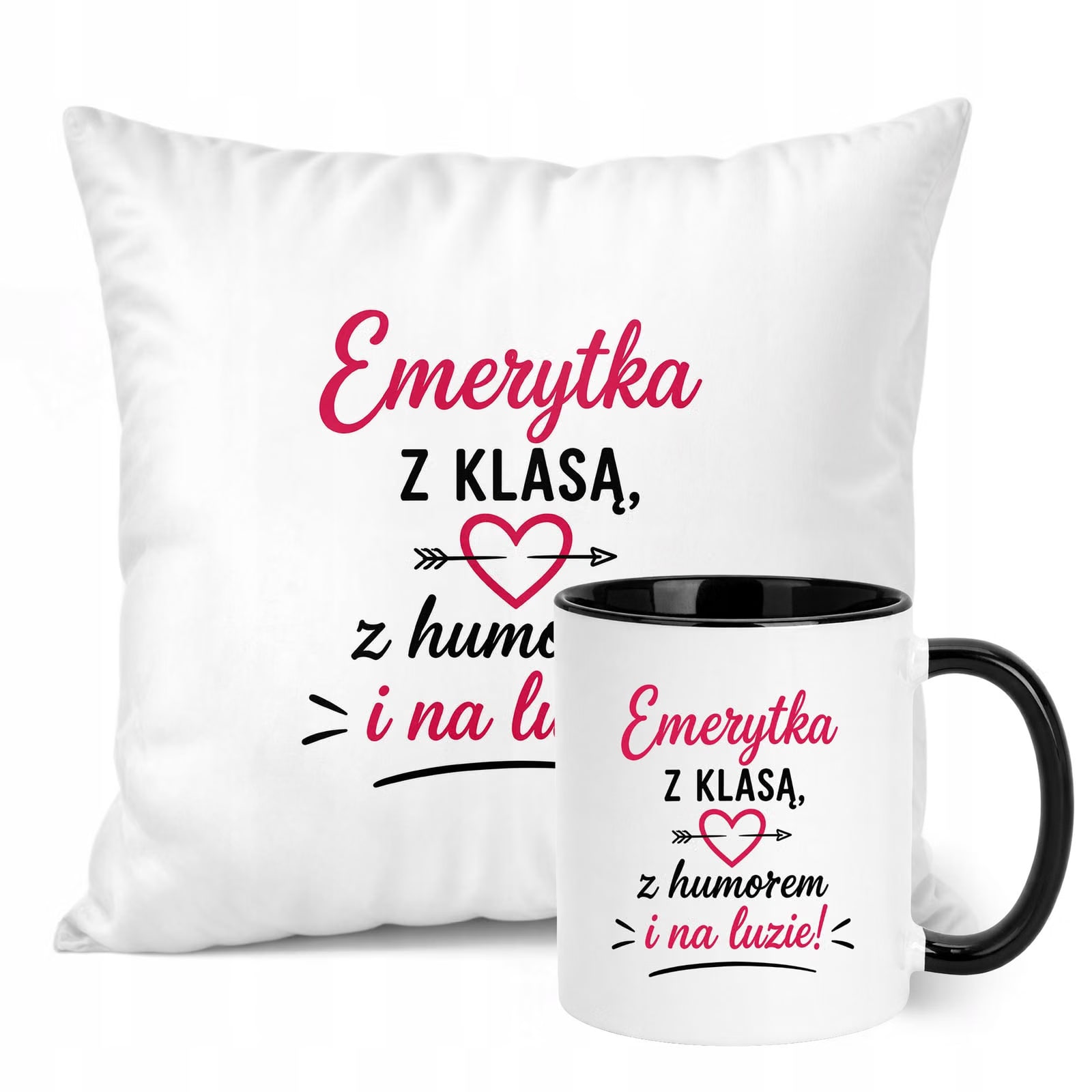 Zestaw Kubek Czarny Poduszka Z Nadrukiem Emerytura Dla Emerytki Prezent