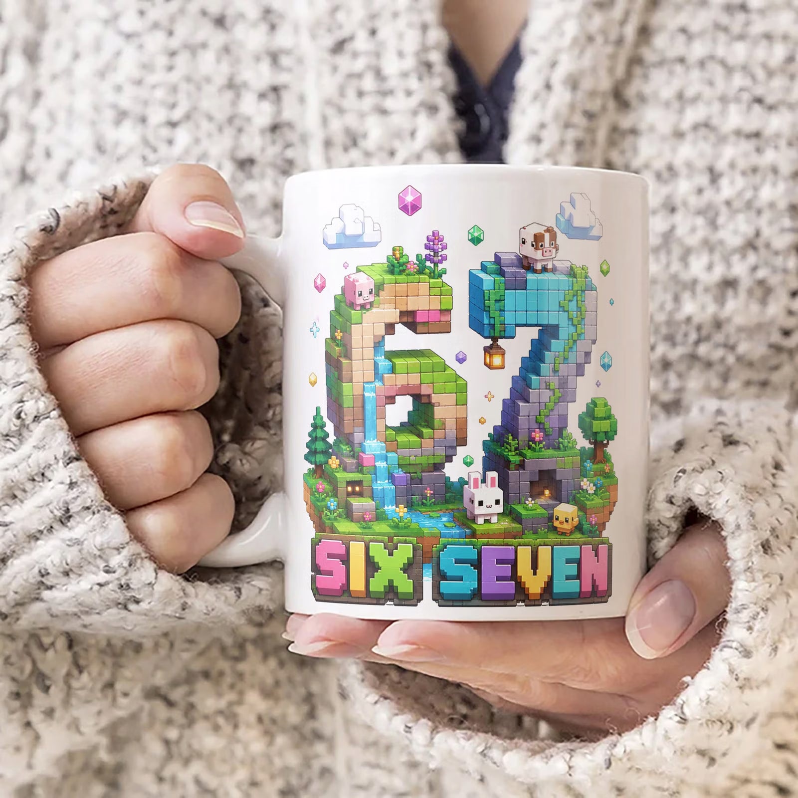 Biały Kubek z nadrukiem 67 SIX SEVEN Dla Dzieci Prezent Upominek