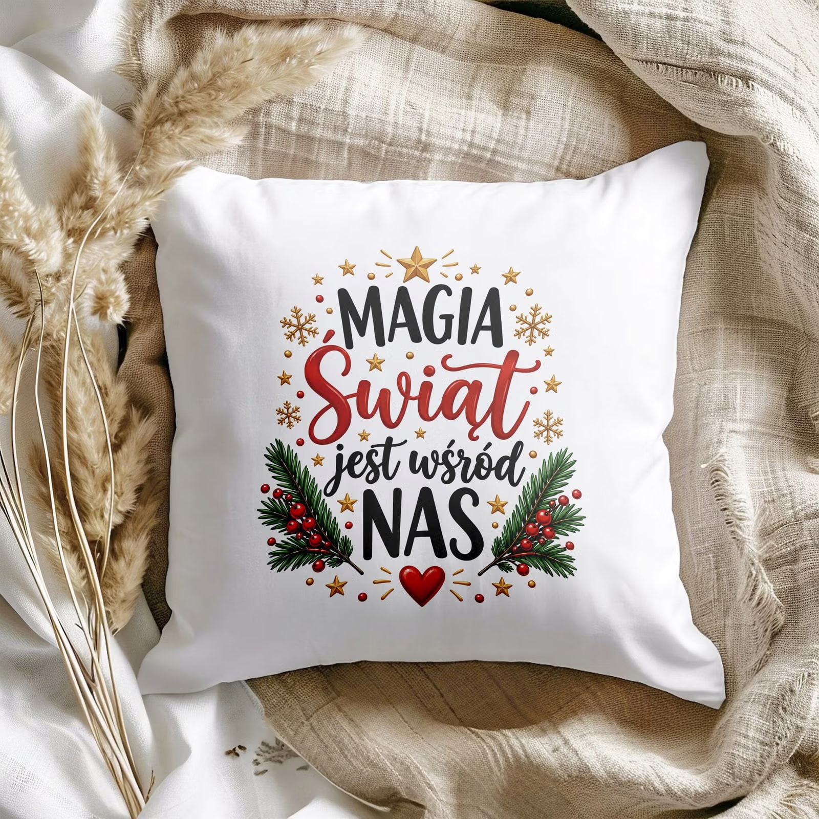 Poduszka Jasiek 38×38 cm z nadrukiem Boże Narodzenie Święta Prezent