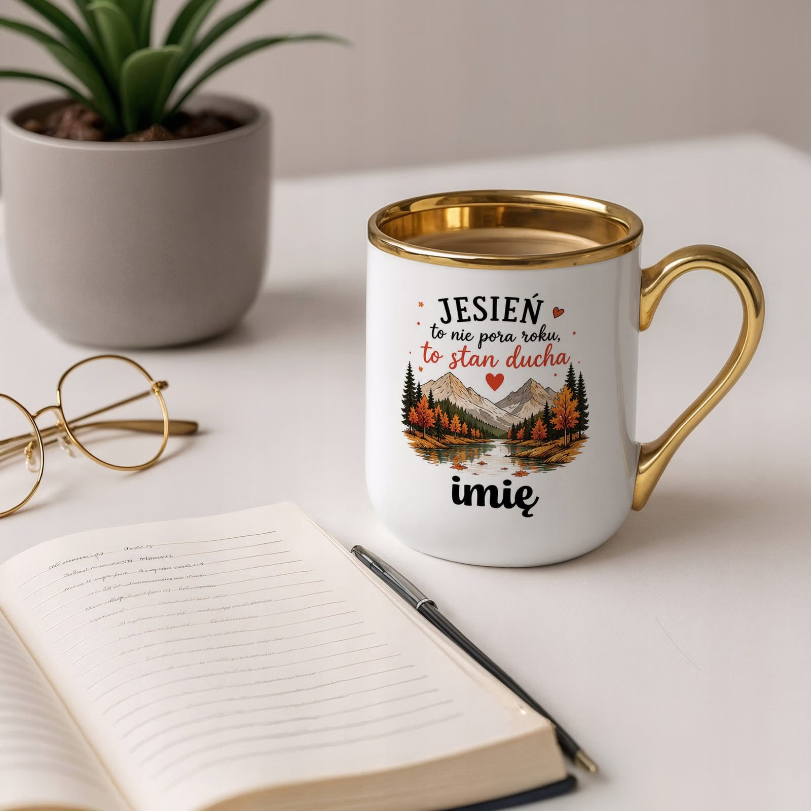 Kubek Personalizowany z nadrukiem Premium Złoty Jesienny Jesień