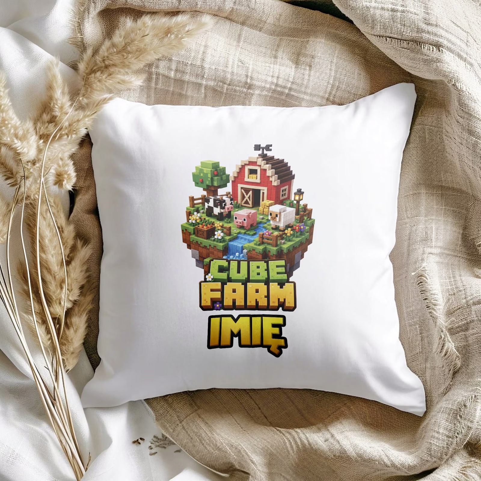 Poduszka Jasiek Personalizowana z nadrukiem 38x38cm CUBE FARM Prezent