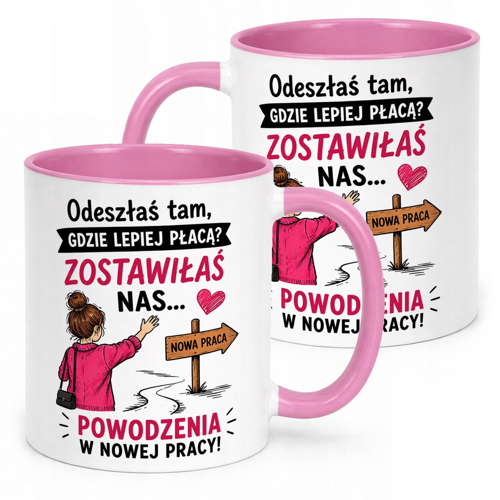 Kubek Różowy z nadrukiem Pożegnanie Odejście z Pracy Dla Koleżanki