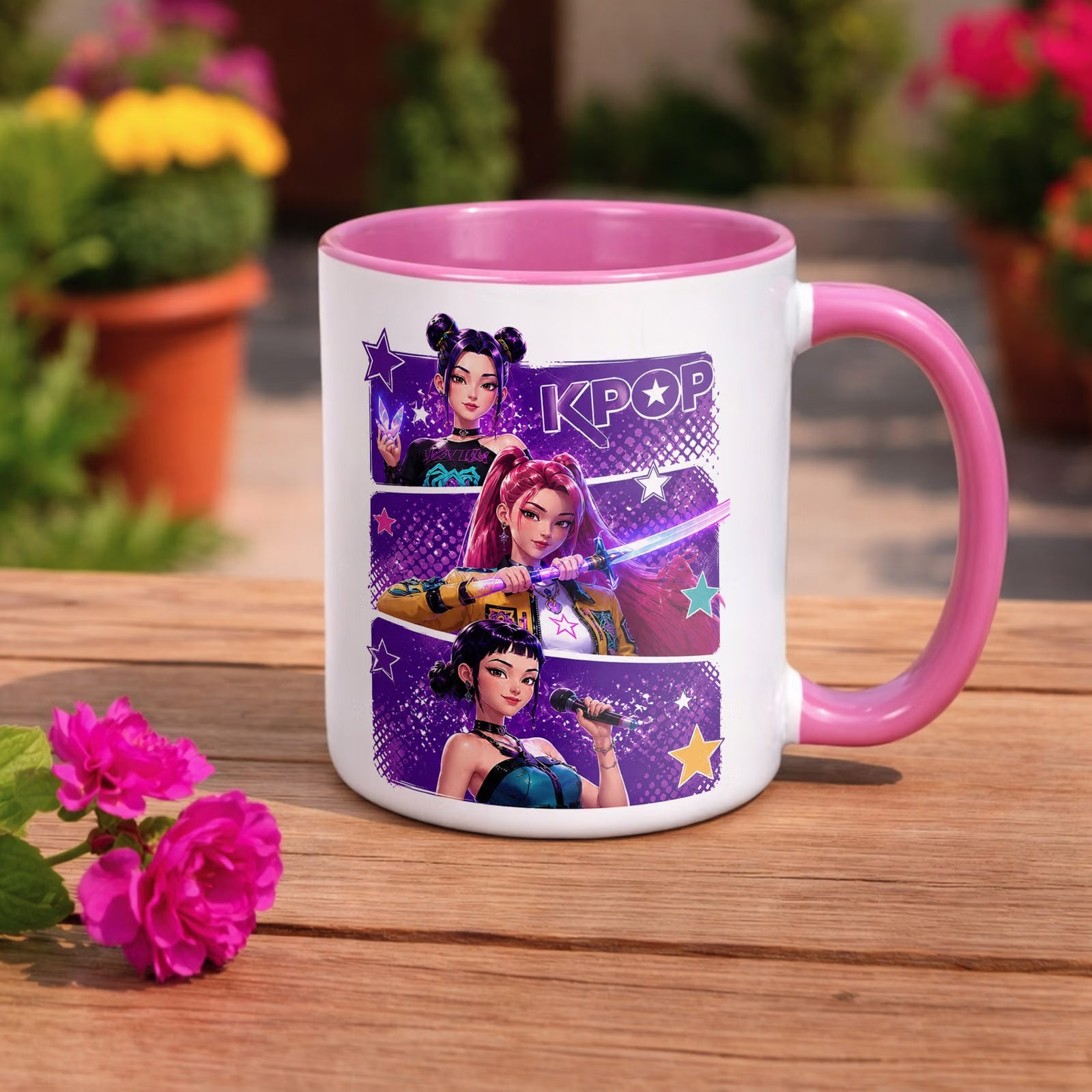 Zestaw Kubek Różowy Poduszka Z Nadrukiem ŁOWCZYNIE KPOP Prezent