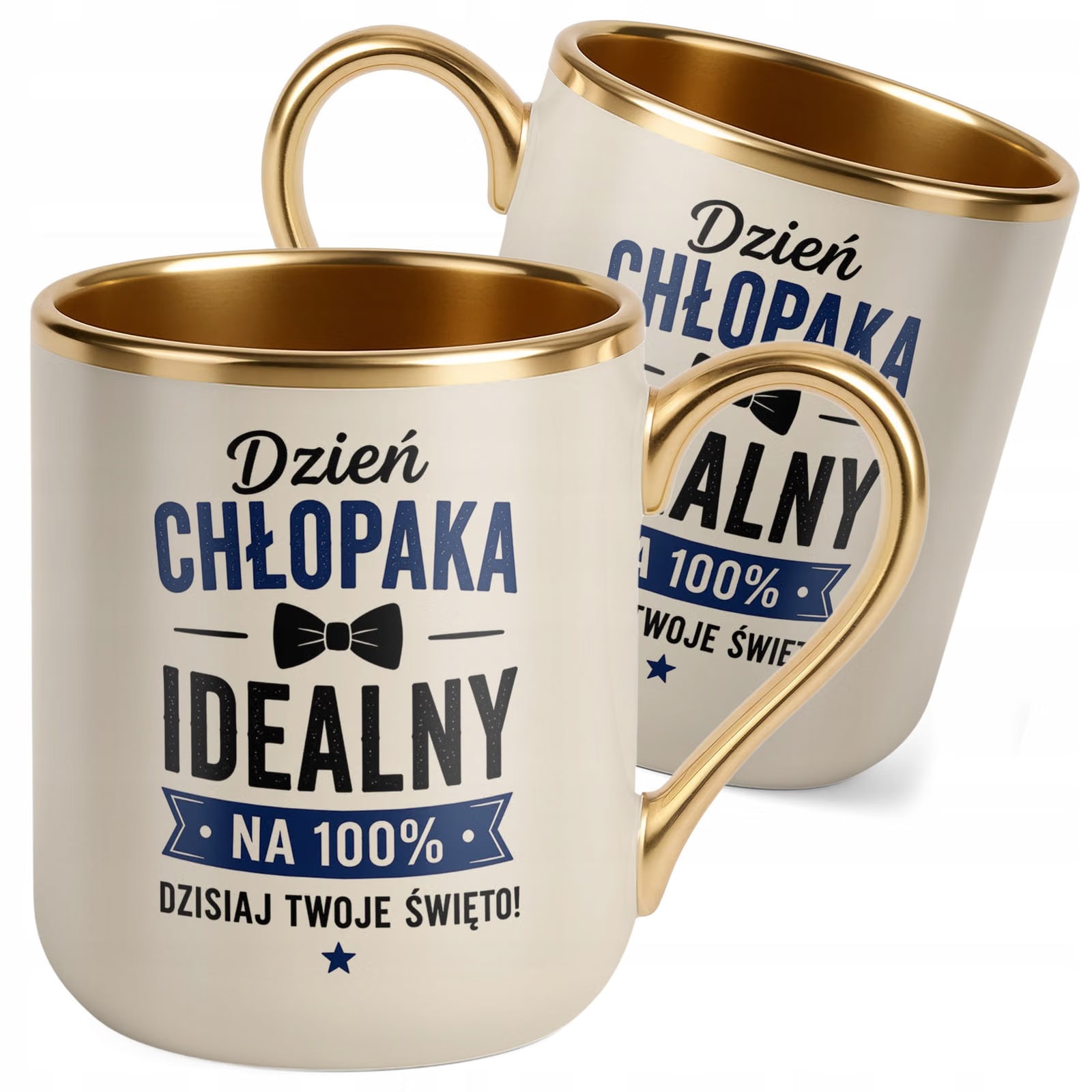 Kubek z nadrukiem Premium Złoty Ecru Dzień Chłopaka Mężczyzny Prezent