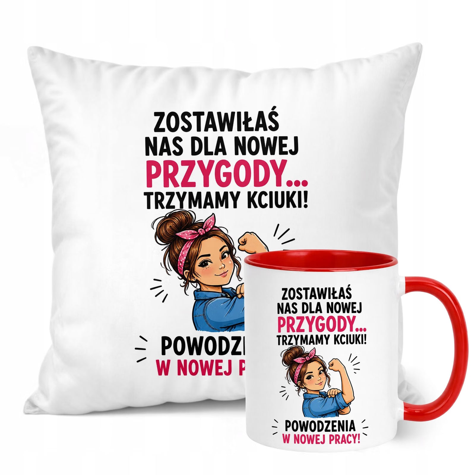 Zestaw Kubek Czerwony Poduszka Z Nadrukiem Odejście z Pracy Prezent