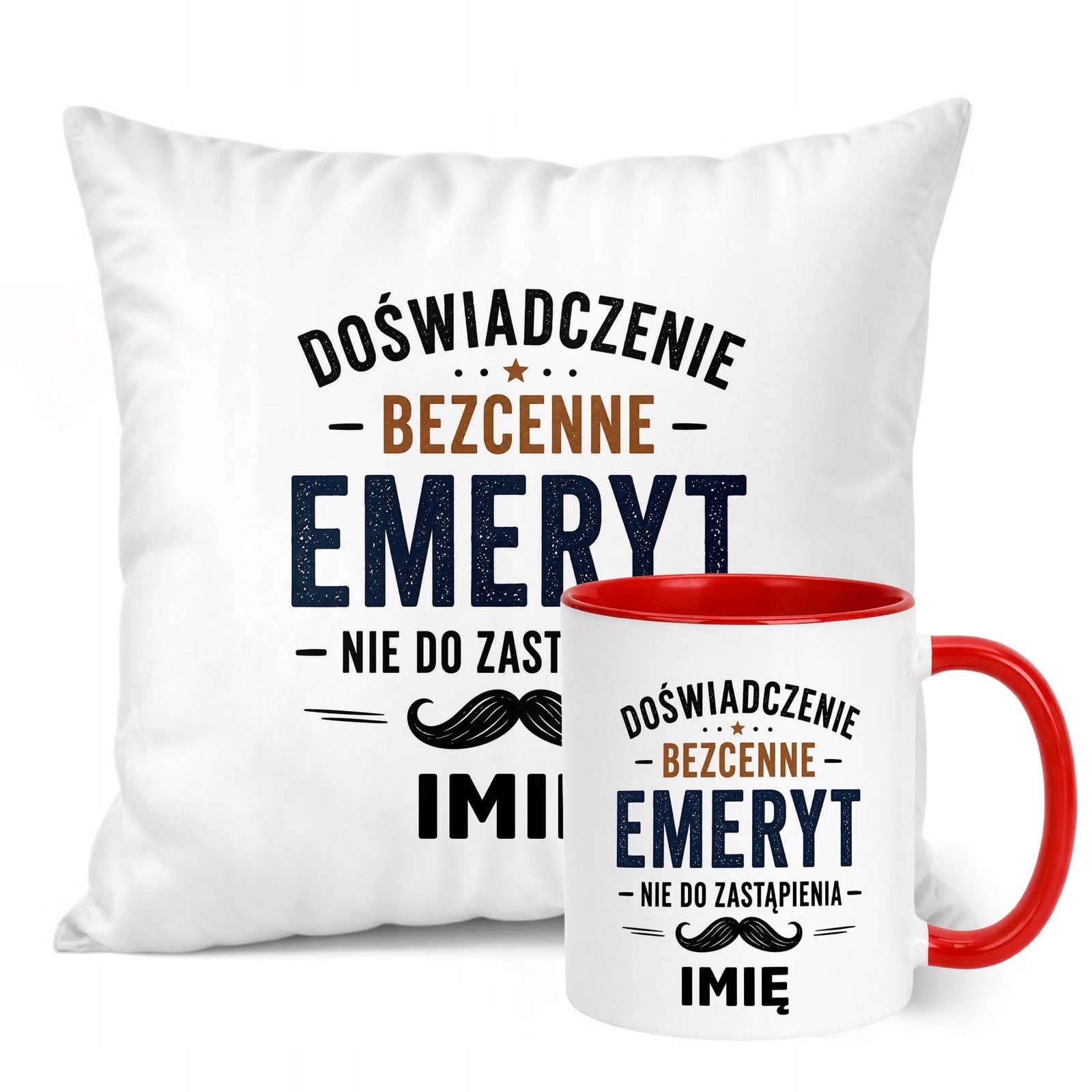 Zestaw Personalizowany Kubek Czerwony Poduszka Emerytura Upominek Prezent
