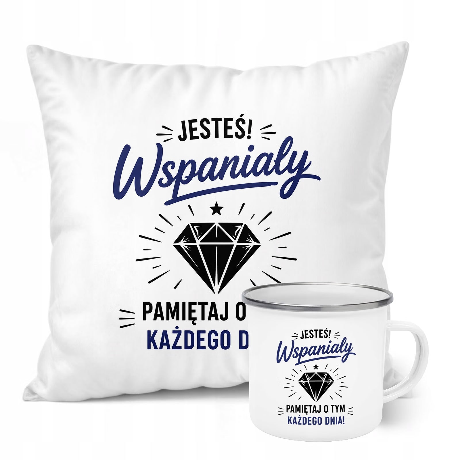 Zestaw Kubek Emaliowany Poduszka Dzień Chłopaka Z Nadrukiem