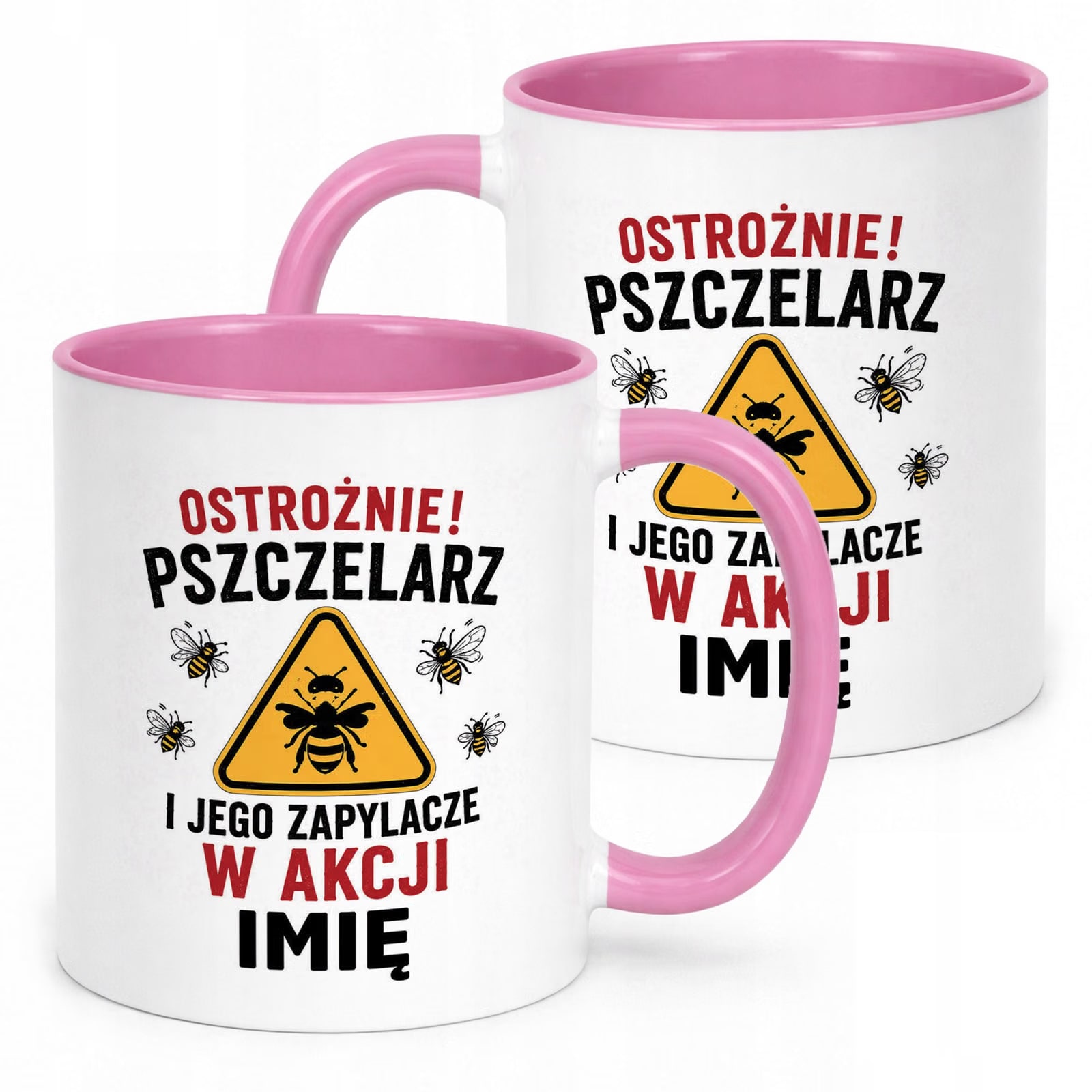 Różowy Kubek Personalizowany z nadrukiem Dla Pszczelarza Upominek Prezent