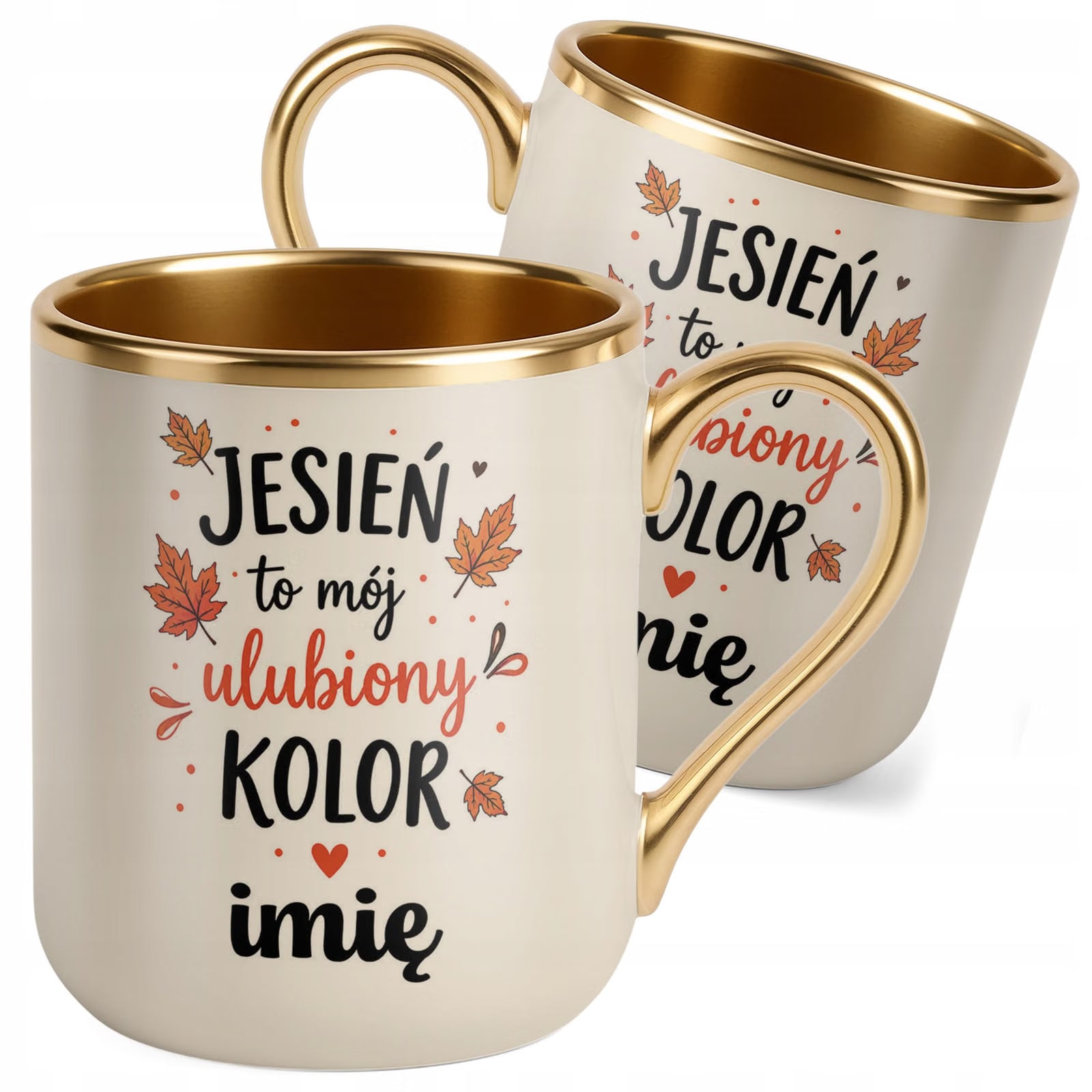 Kubek Personalizowany z nadrukiem Premium Złoty Ecru Jesienny Jesień