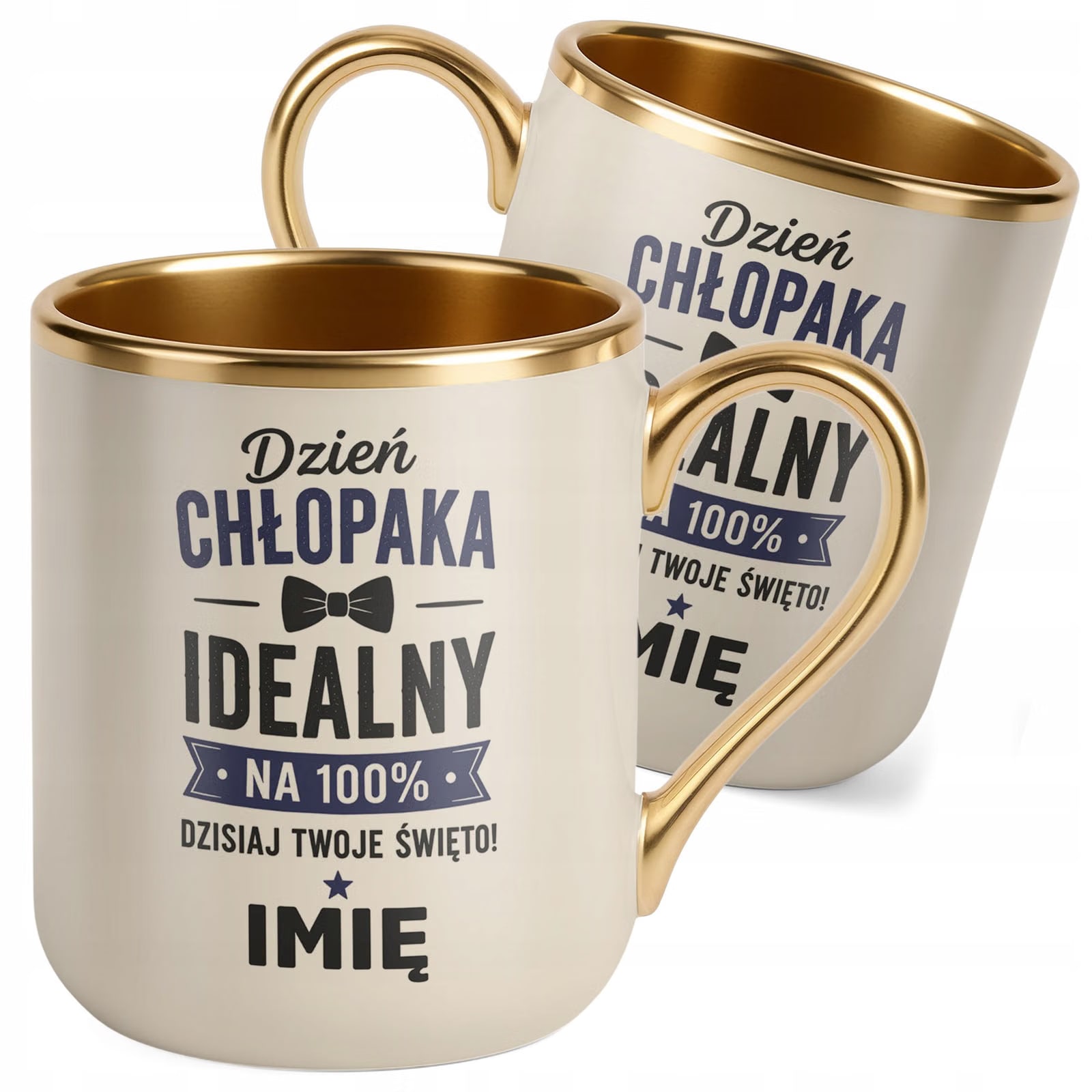 Kubek personalizowany z nadrukiem Premium Złoty Ecru Dzień Chłopaka