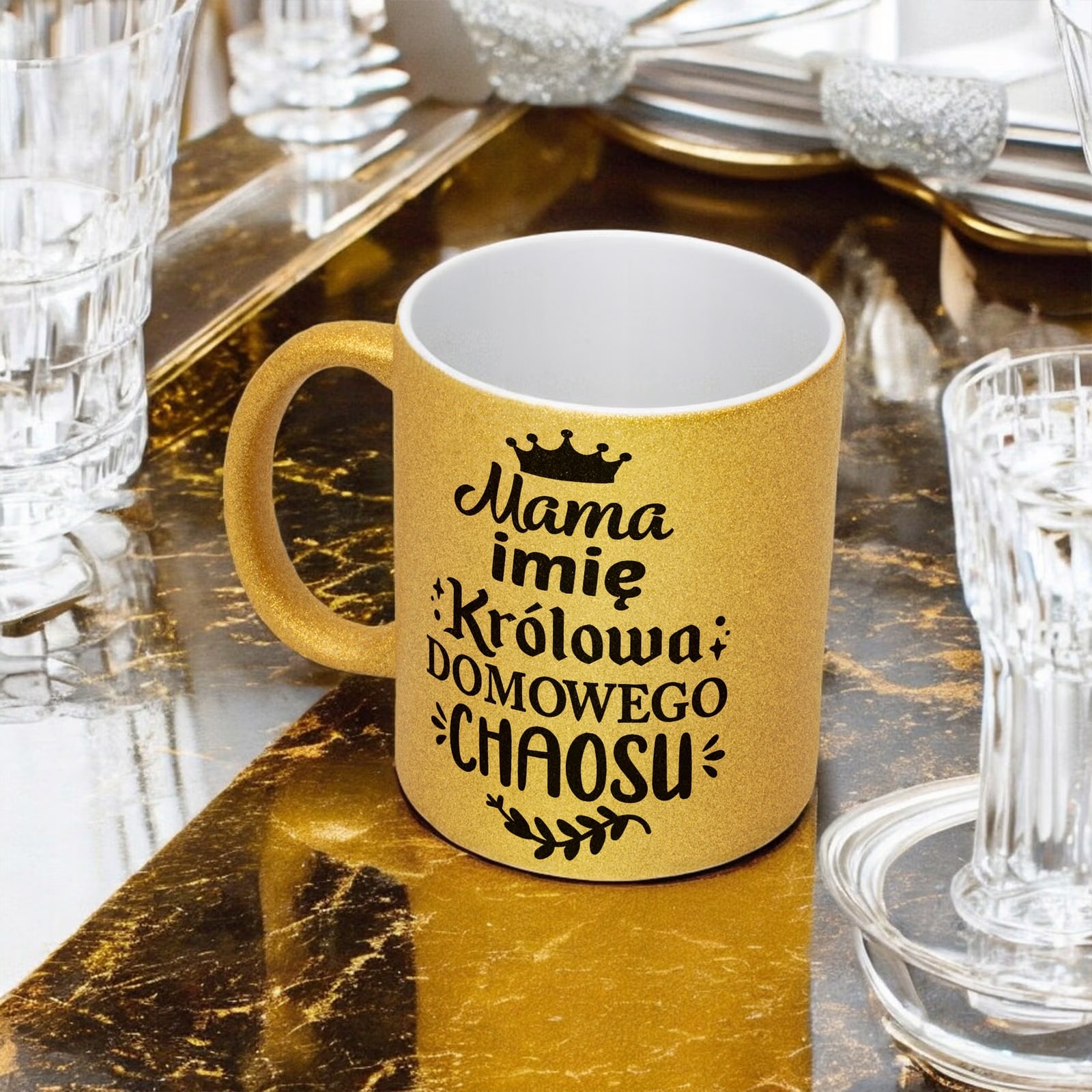 Złoty kubek brokatowy Personalizowany Dzień Matki Dla Mamy Prezent