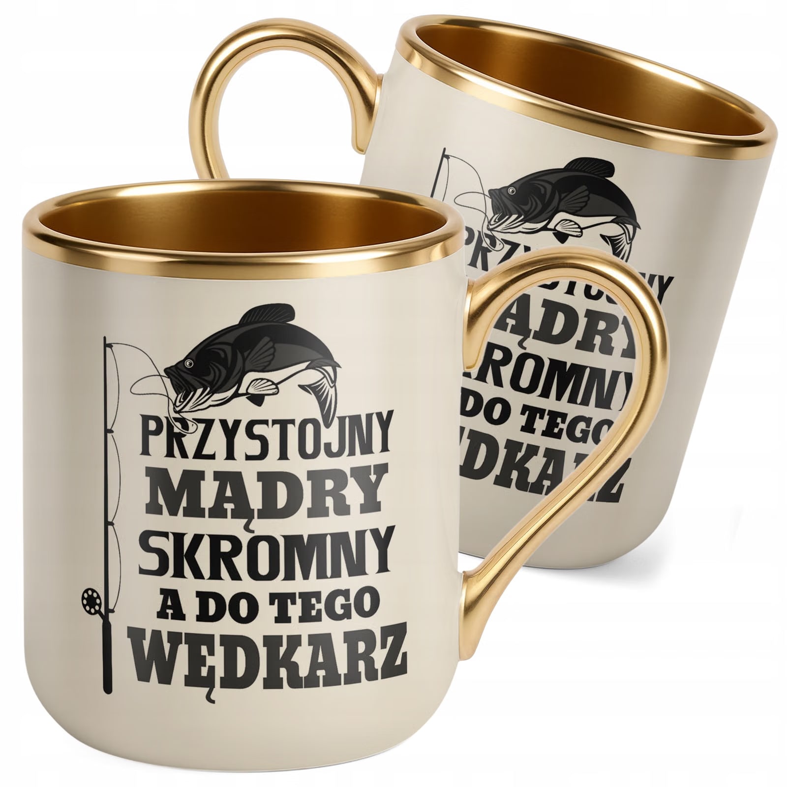 Kubek Premium Złoty Ecru Dla Wędkarza Wędkowanie Ryby Zabawny Prezent